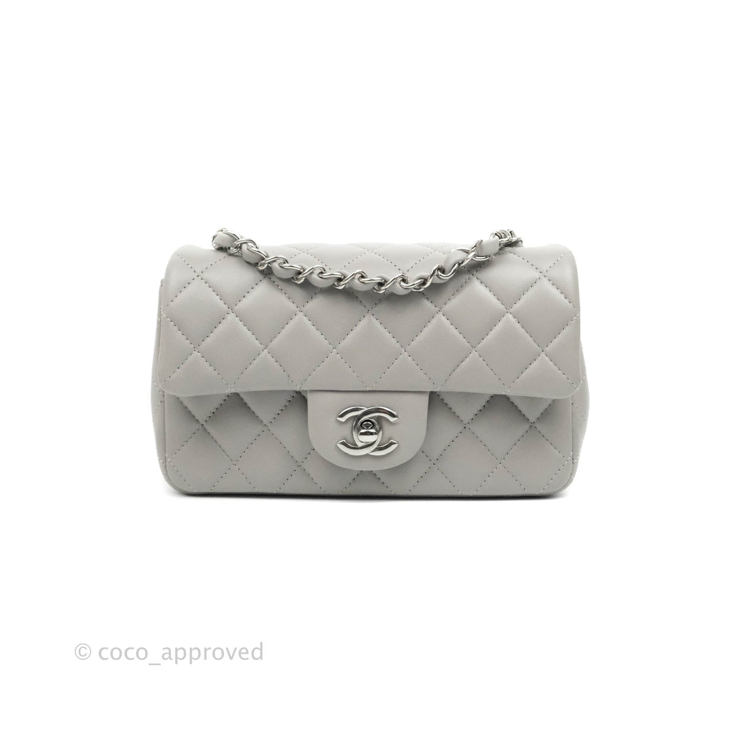 Chanel Classic Quilted Mini Rectangular Flap Grey Lambskin Silver Hardware 21B