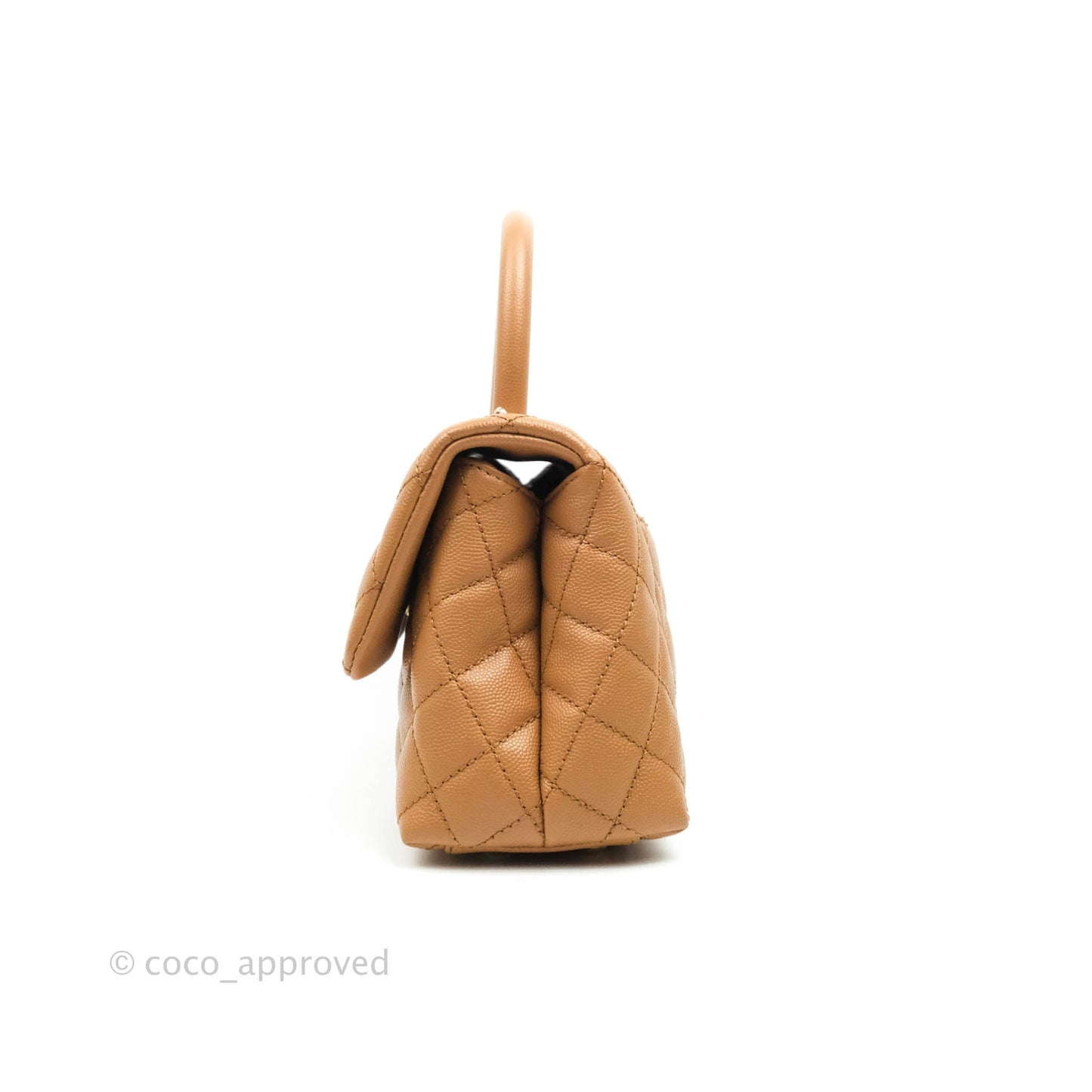 Chanel Mini (Small) Coco Handle Quilted Caramel Dark Beige Caviar Gold Hardware 21P