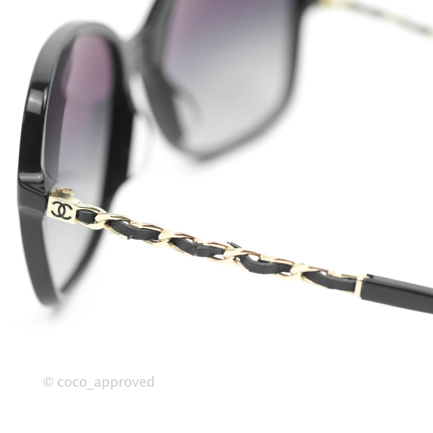 Chanel Black Acetate Frame Gradient Chain-Link Sunglasses Gold Tone