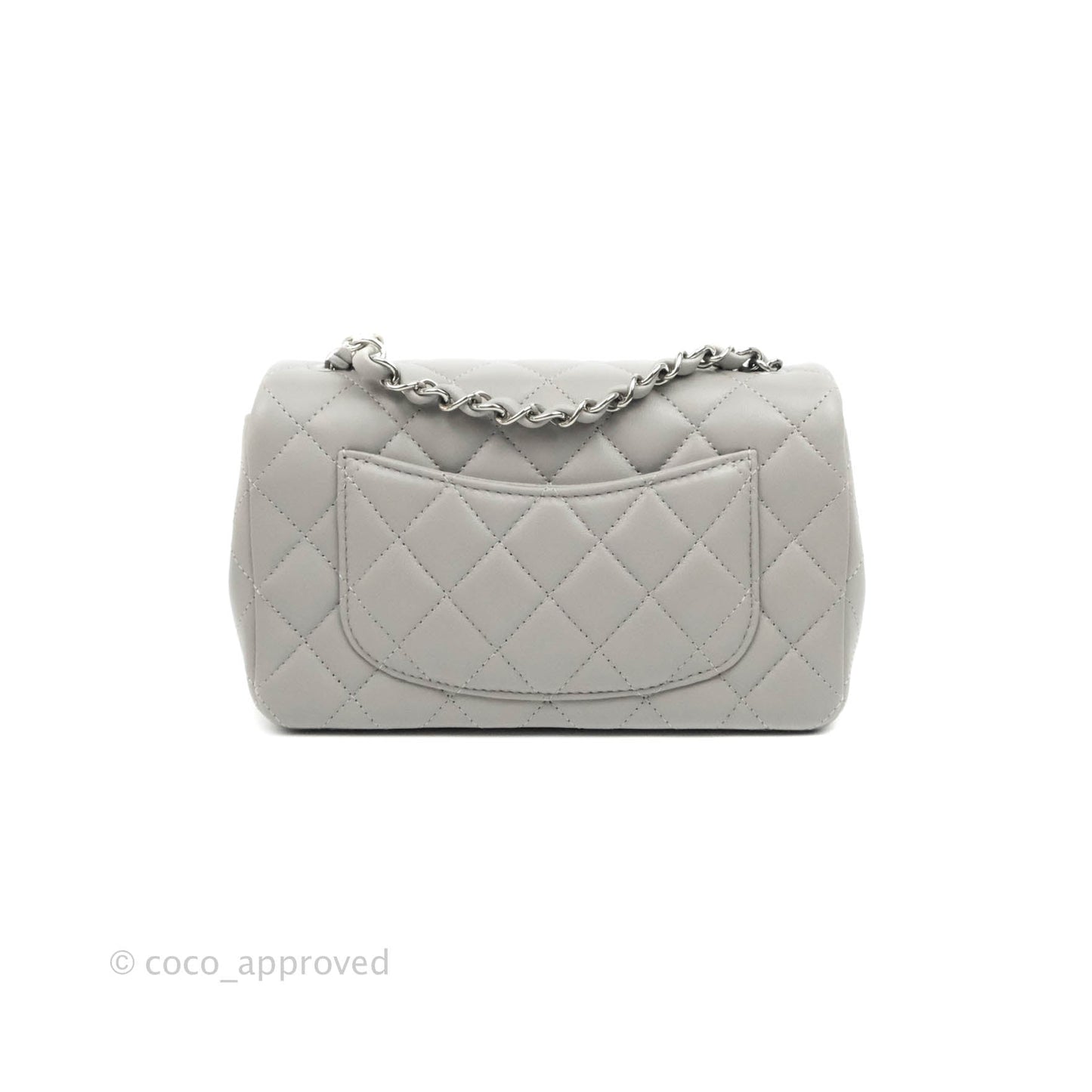 Chanel Classic Quilted Mini Rectangular Flap Grey Lambskin Silver Hardware 21B