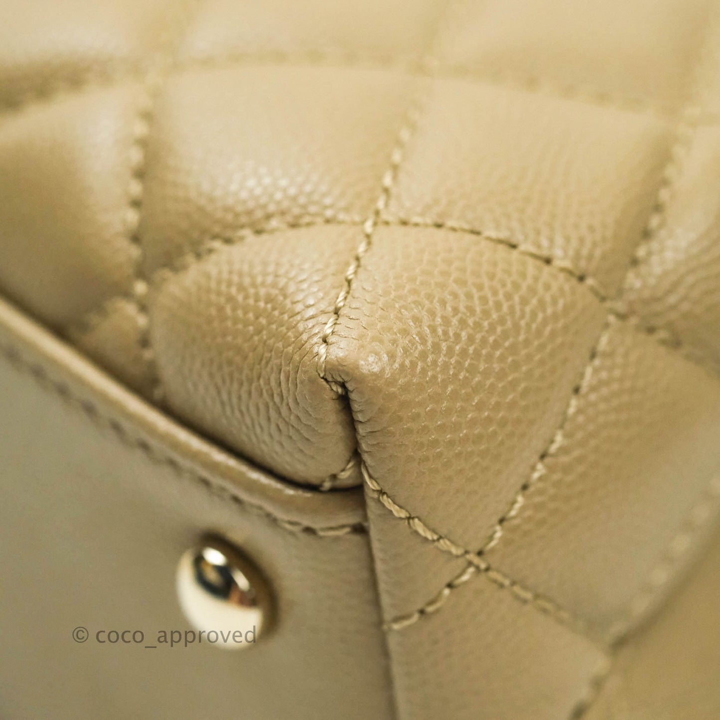 Chanel Mini (Small) Beige Coco Handle Quilted Caviar Gold Hardware Embossed Lizard Handle 21A