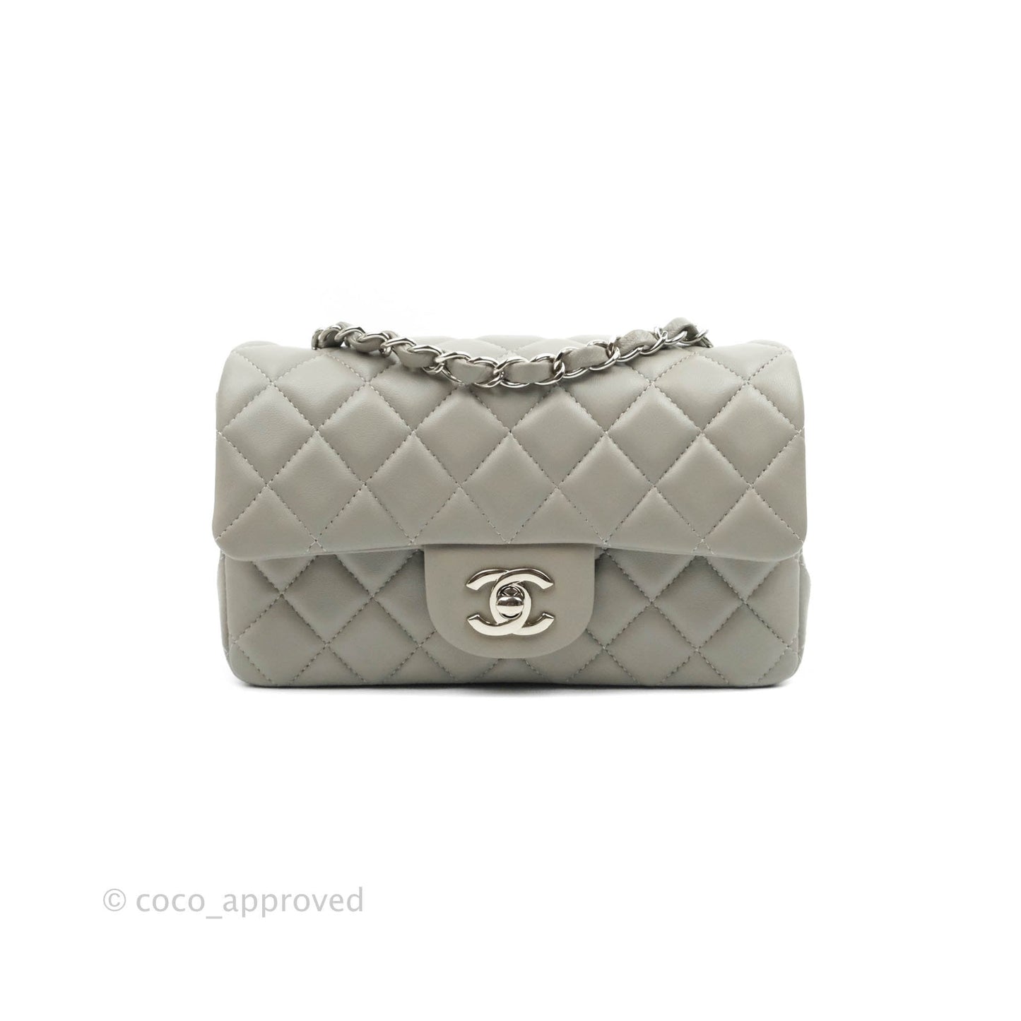Chanel Quilted Mini Rectangular Grey Lambskin Silver Hardware 19B
