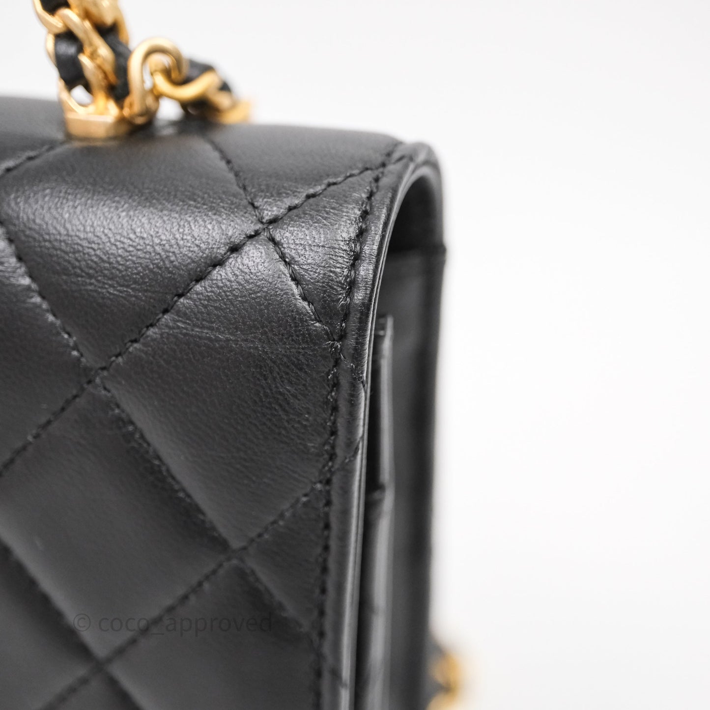 Chanel Top Handle Wallet On Chain WOC Black Lambskin Gold Hardware