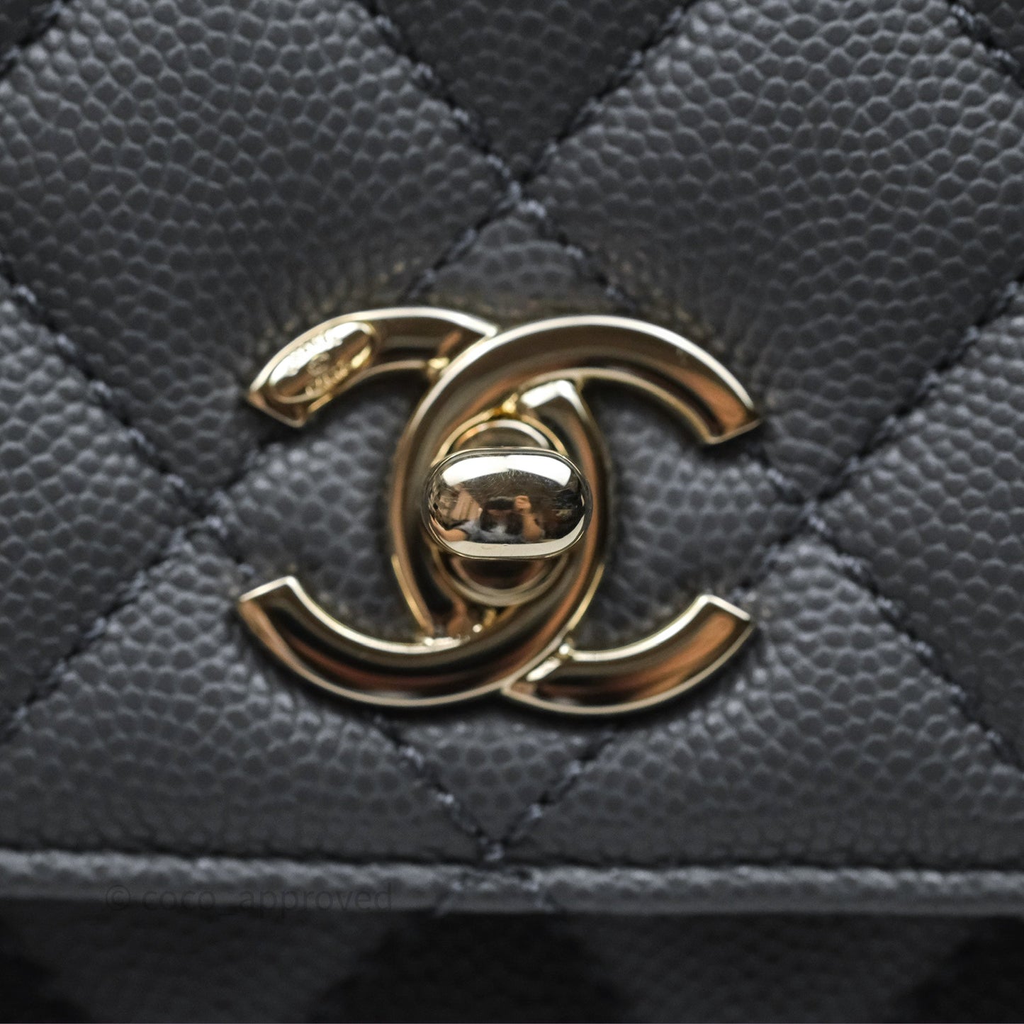 Chanel Small Coco Handle Quilted Grey Caviar Gold Hardware 23K