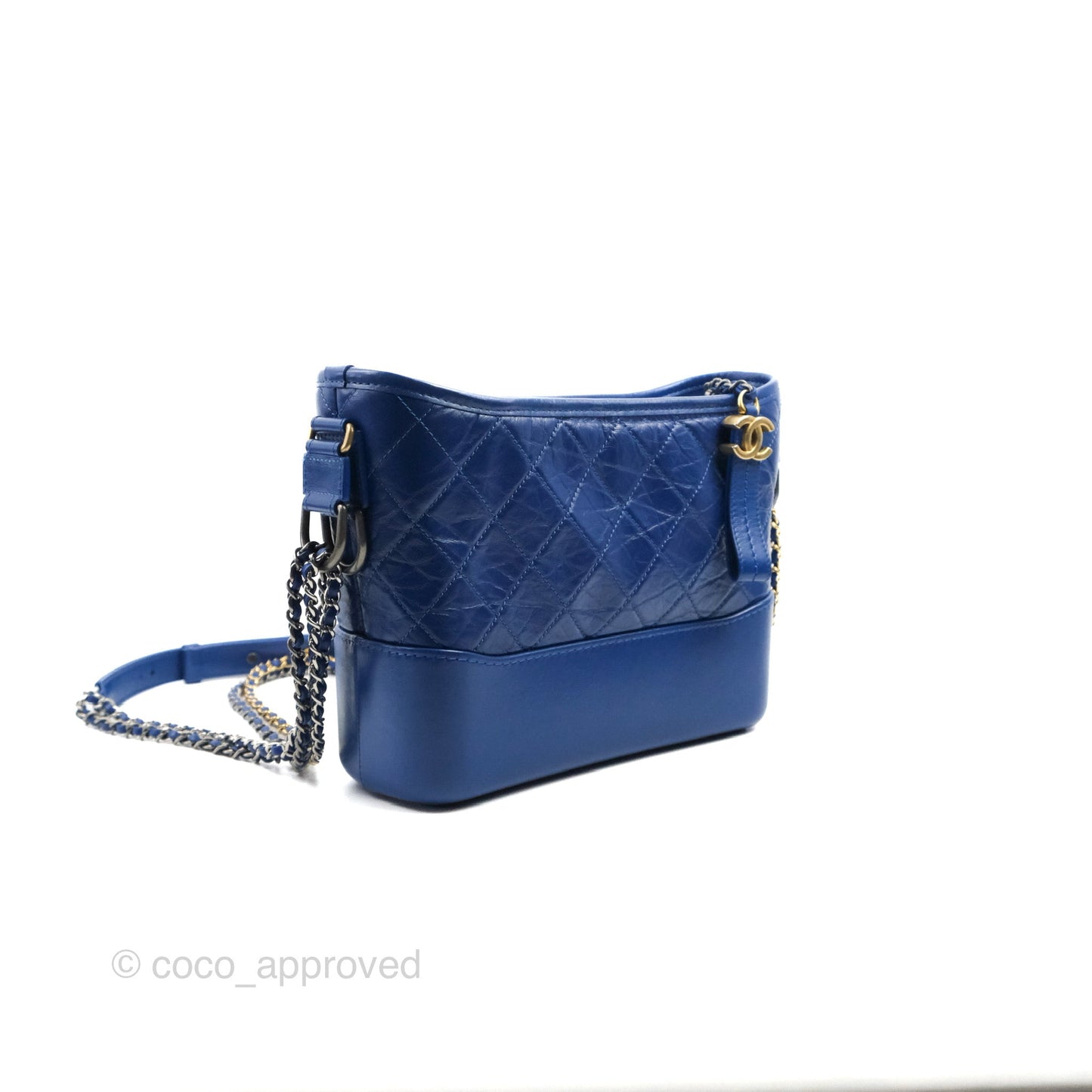 Chanel New Medium Gabrielle Blue Logo Handle Aged Calfskin Mixed Hardware