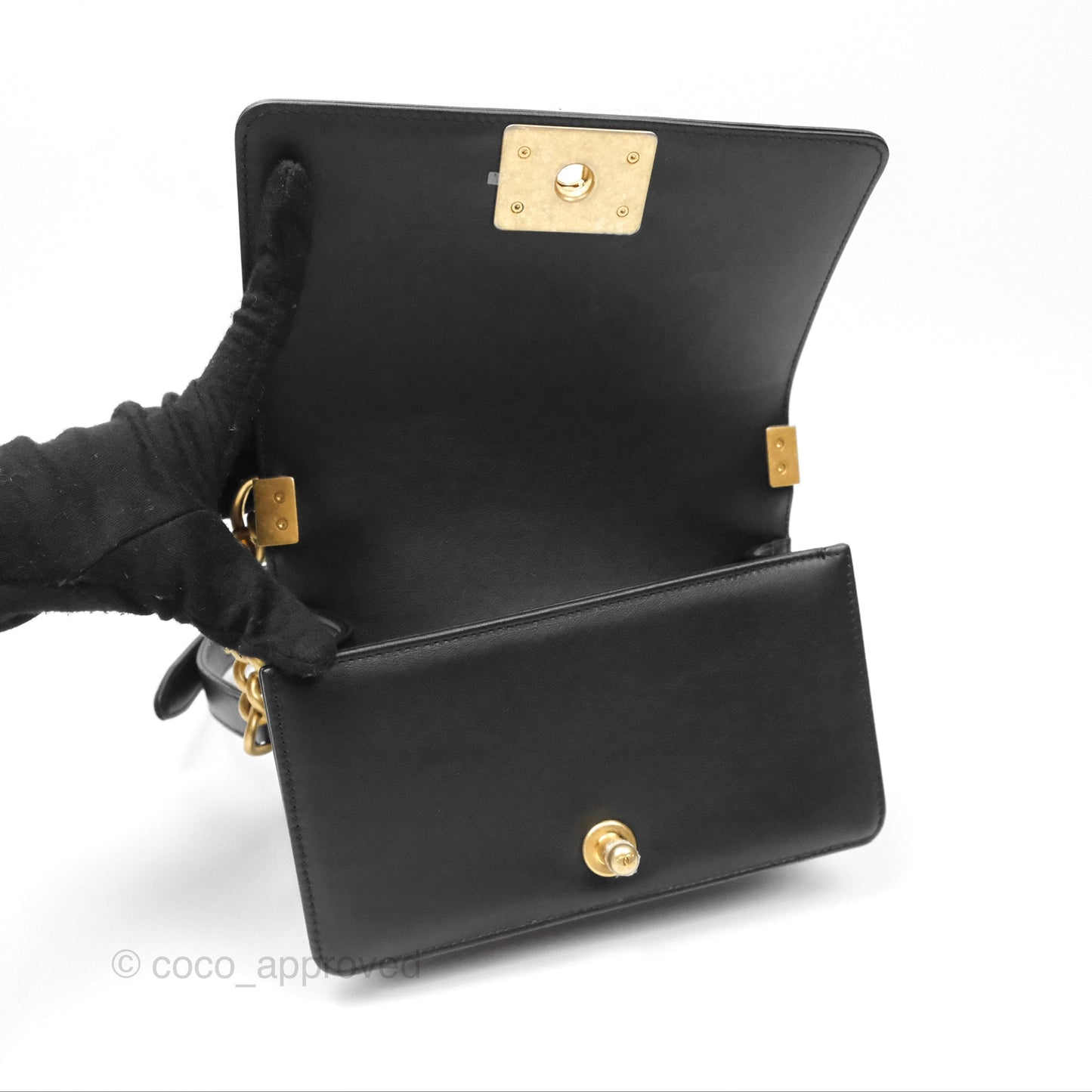 Chanel Small Boy Black Calfskin Aged Gold Hardware