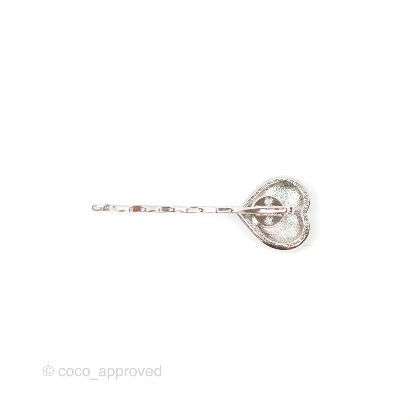 Chanel CC Crystal Heart Hair Clip Silver Tone 23B