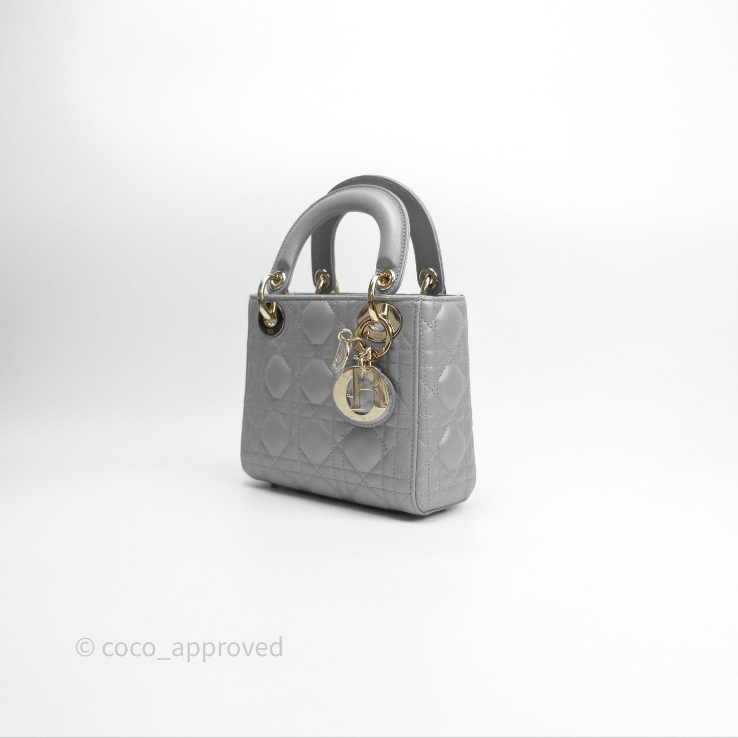 Christian Dior Mini Lady Dior Iridescent Grey Lambskin Cannage Gold Hardware