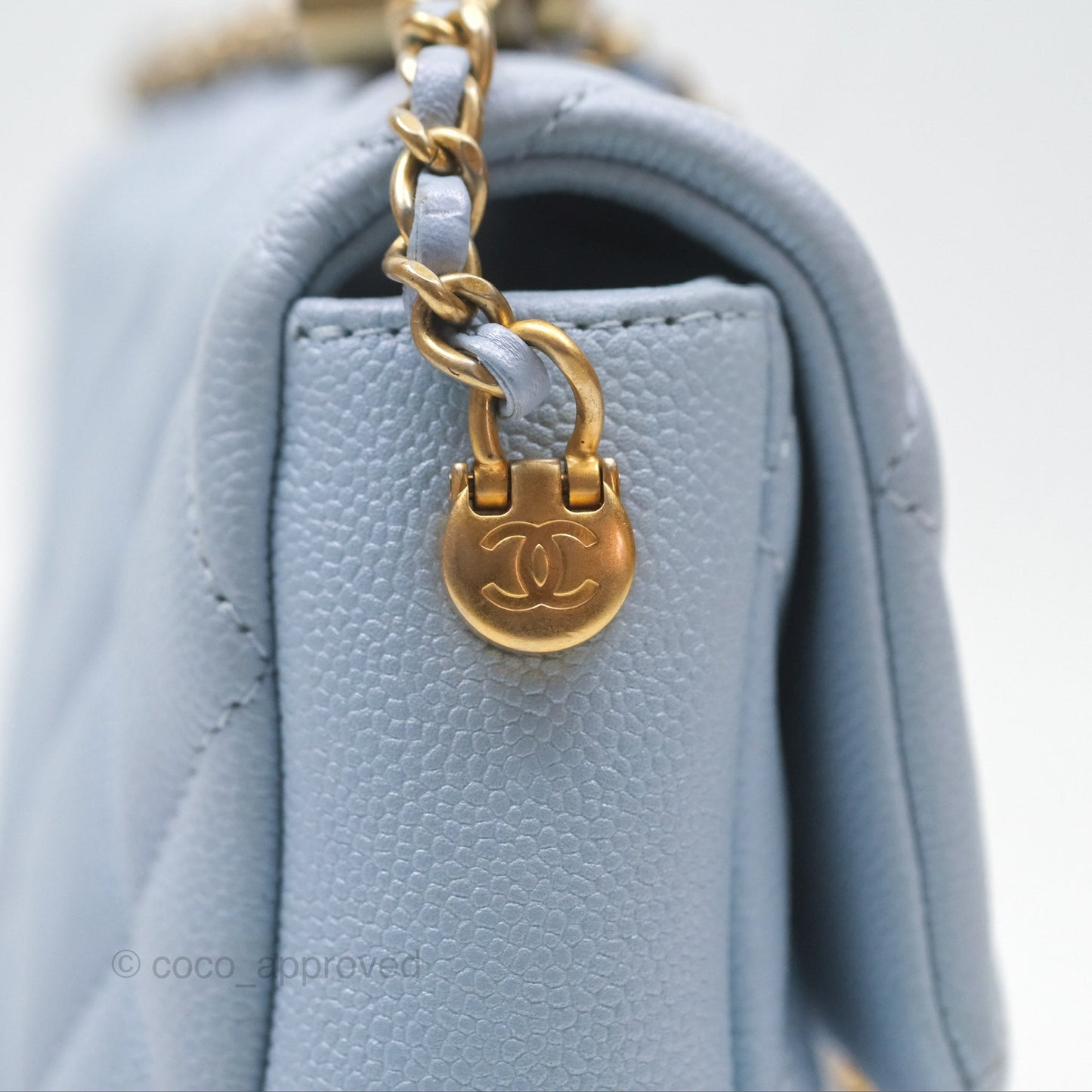 Chanel Quilted My Perfect Mini Iridescent Blue Caviar Aged Gold Hardware