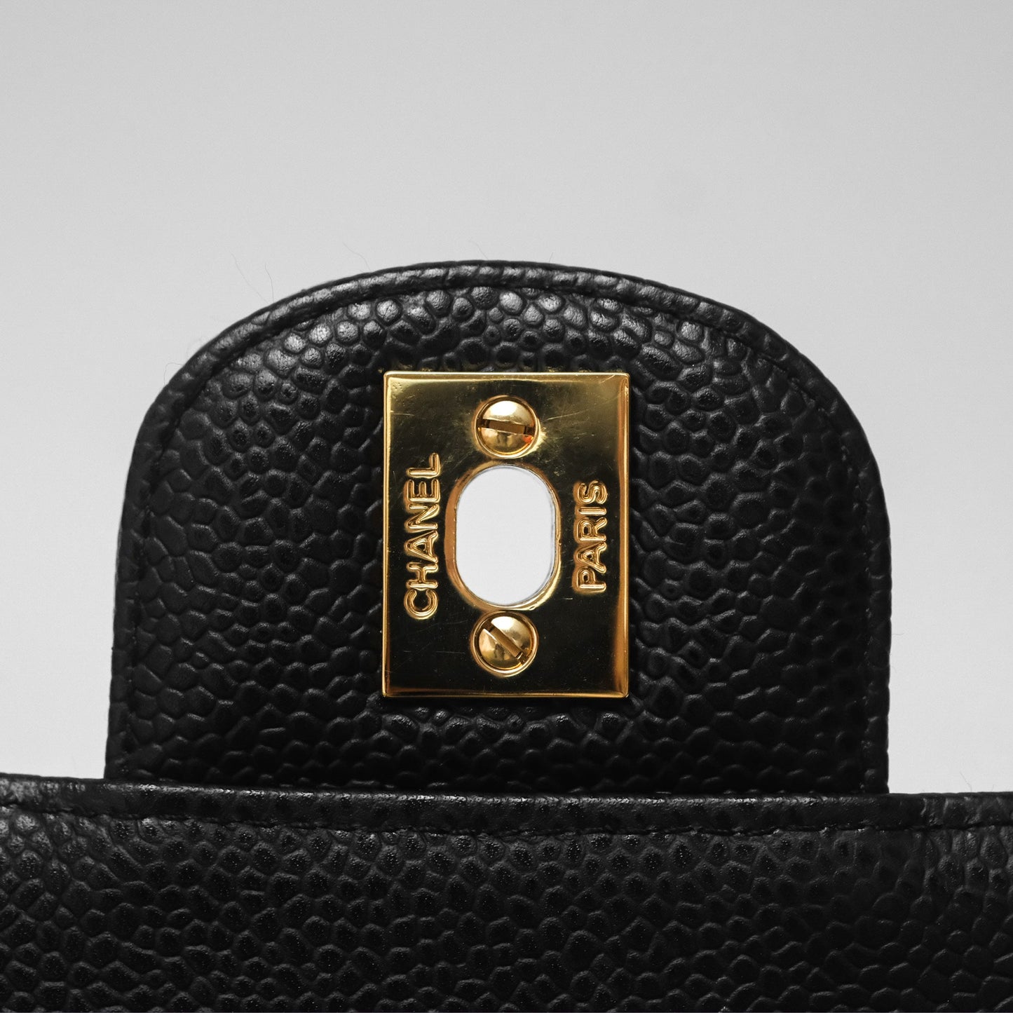 Chanel Vintage Mini Square Flap Quilted Black Caviar 24K Gold Hardware