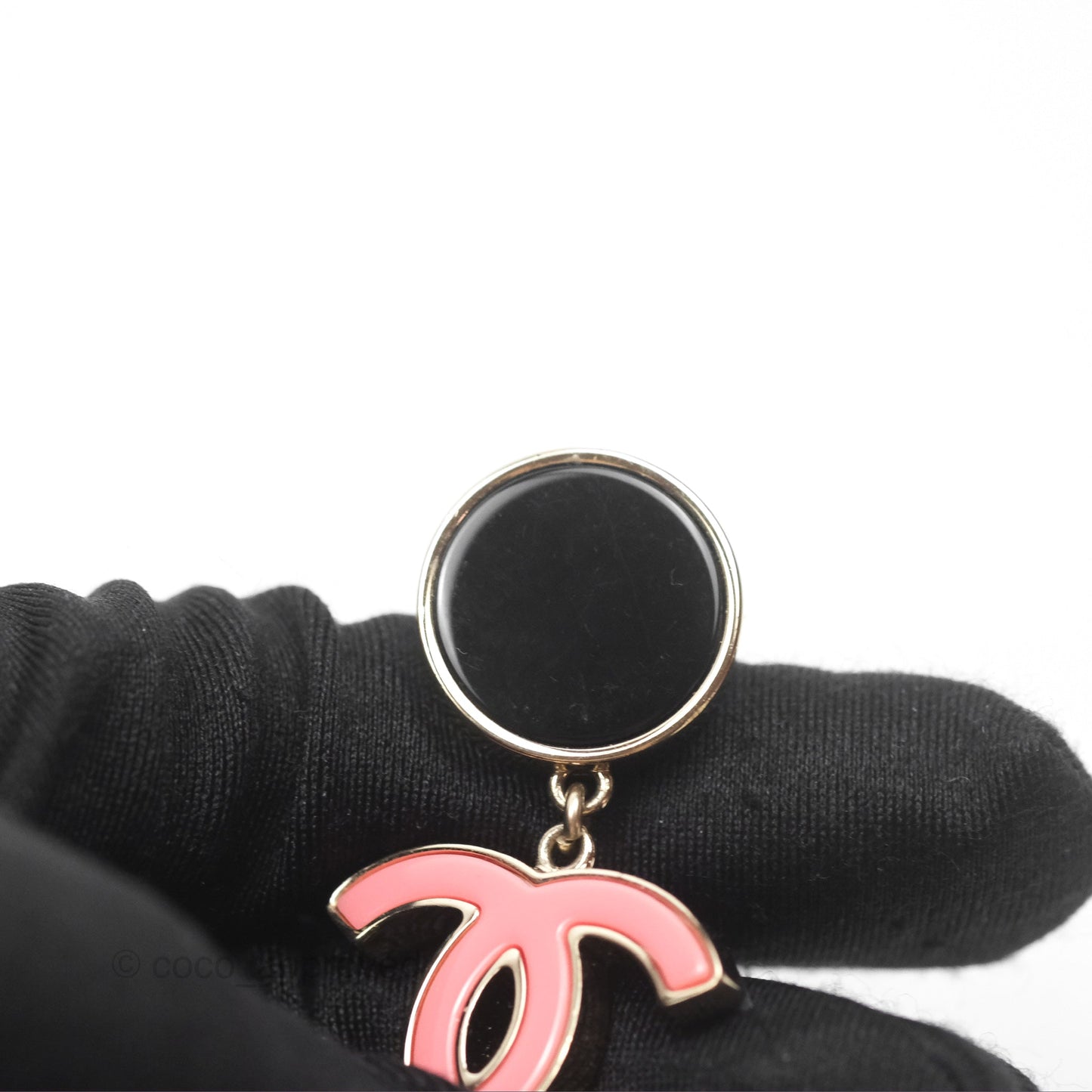 Chanel CC Logo Enamel Pink/ Black Drop Earrings 23C