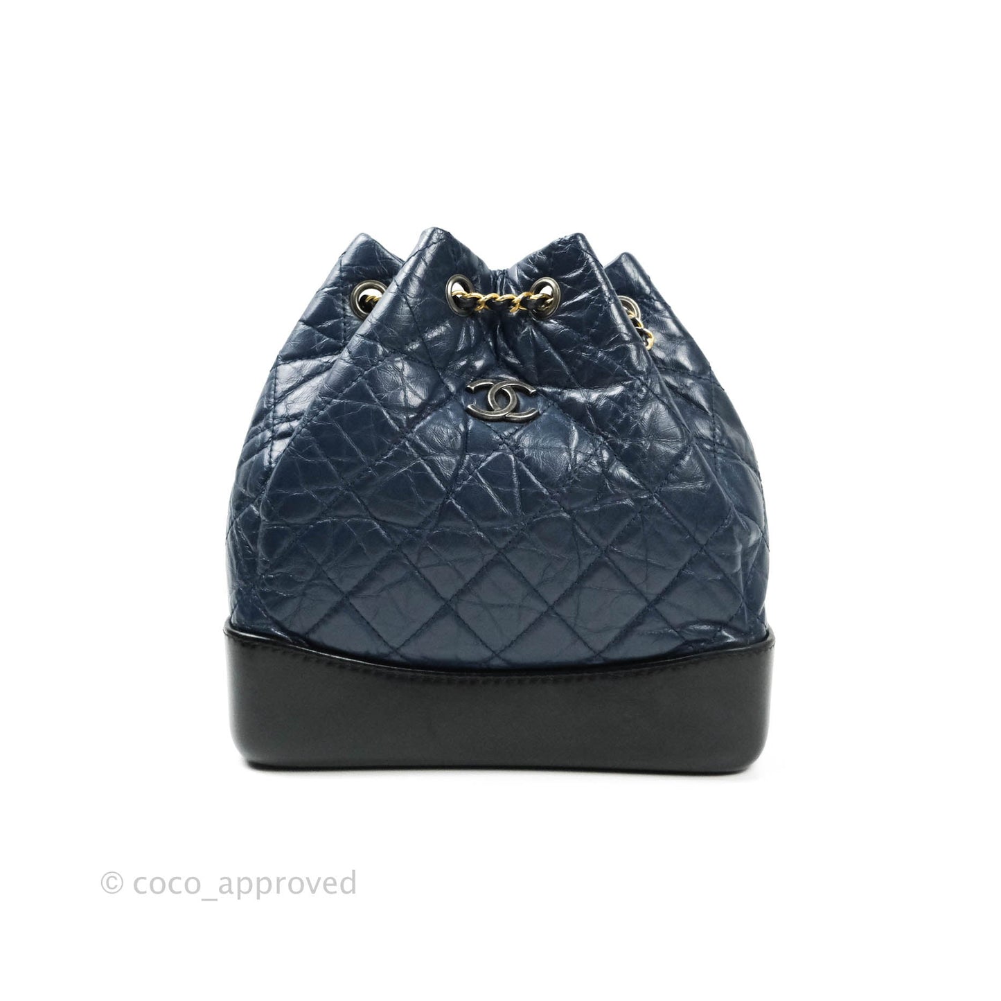 Chanel Gabrielle Backpack Black Aged Calfskin Small Navy Black