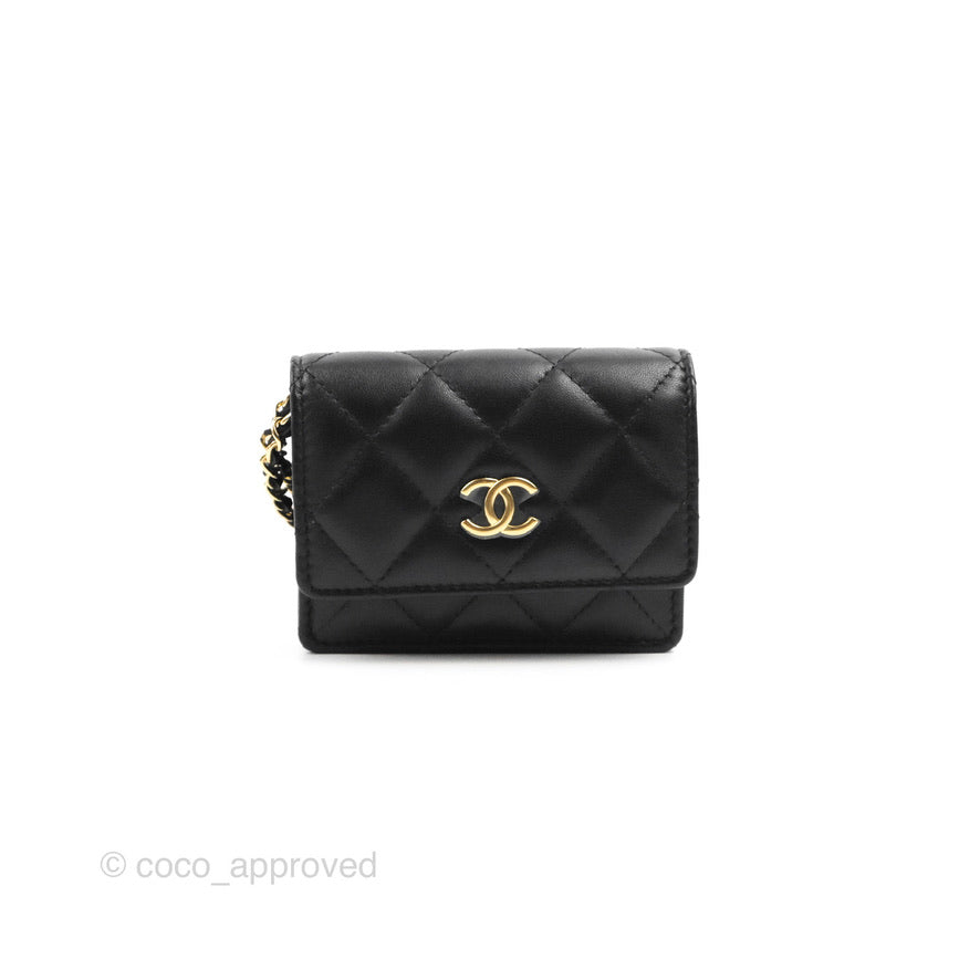Chanel Flap Card Holder with Cuff Black Lambskin Gold Hardware