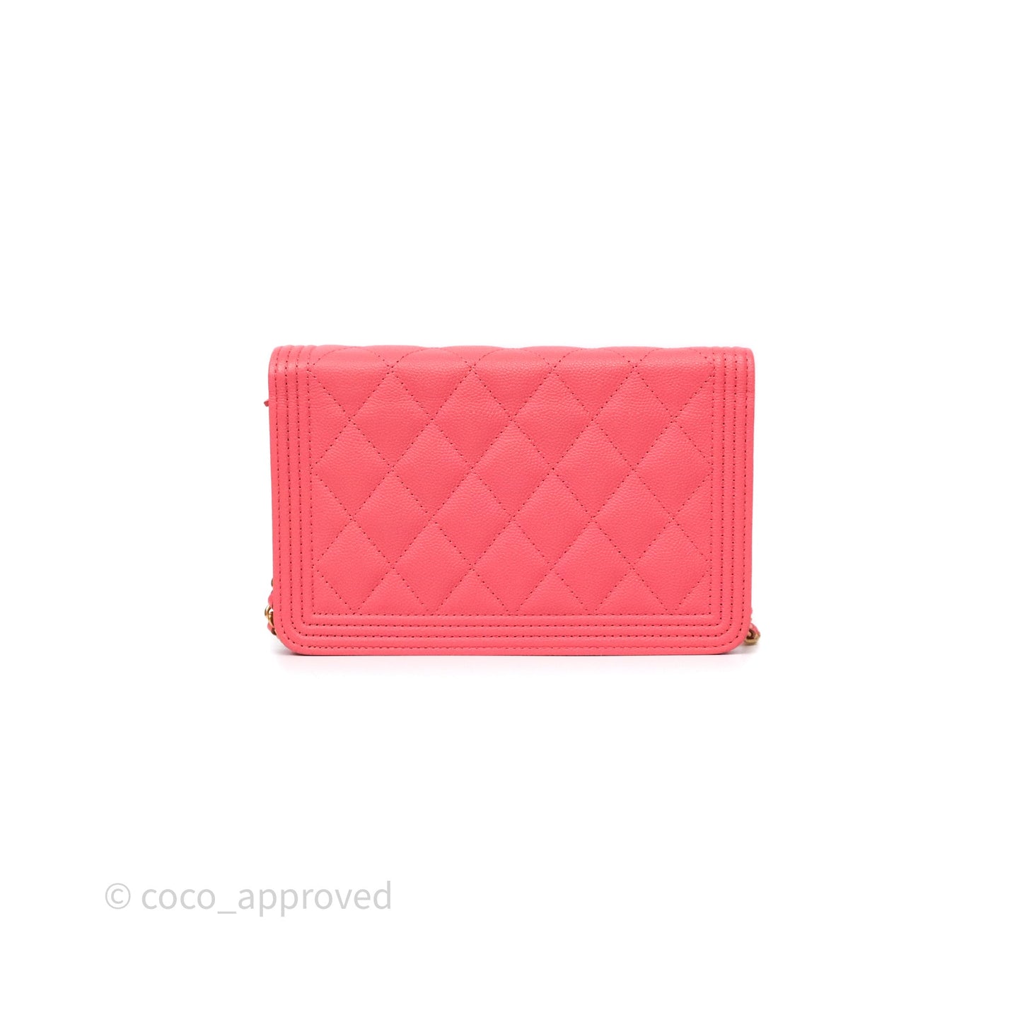 Chanel Boy Wallet on Chain WOC Quilted Dark Pink Caviar Aged Gold Hardware