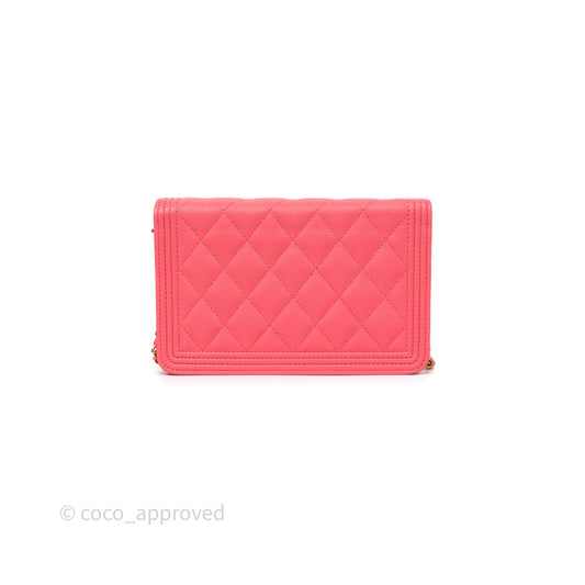 Chanel Boy Wallet on Chain WOC Quilted Dark Pink Caviar Aged Gold Hardware