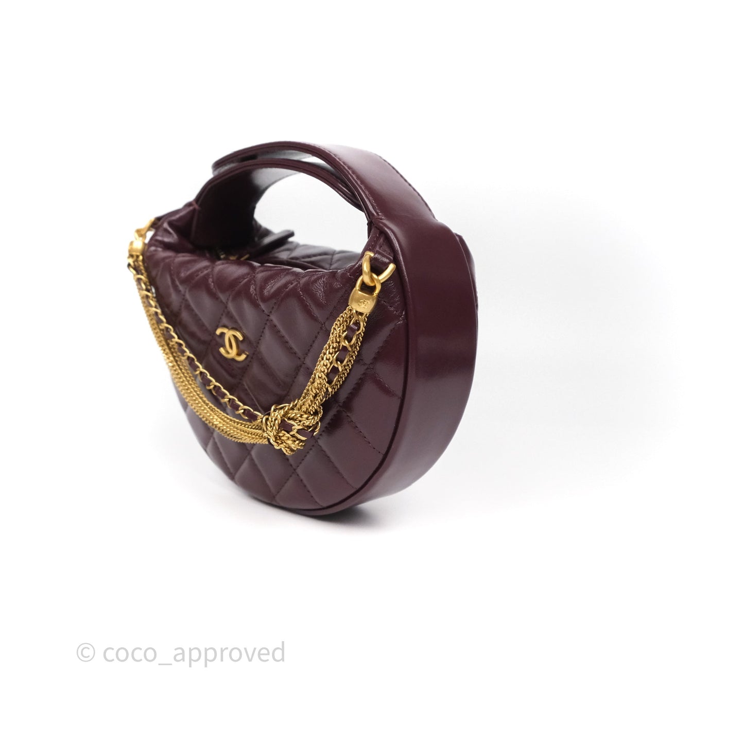 Chanel Mini Hobo Pouch Dark Burgundy Shiny Crumpled Calfskin Aged Gold Hardware