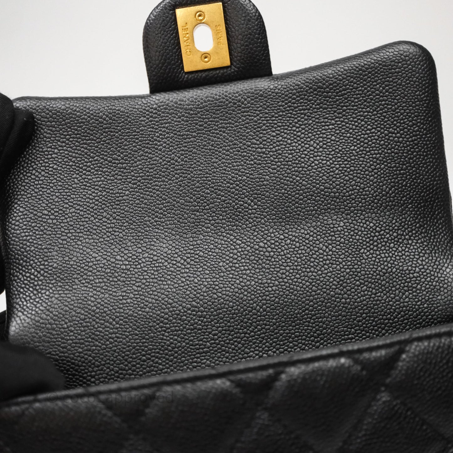 Chanel Mini Flap Bag Heart Adjustable Chain Black Caviar Aged Gold Hardware