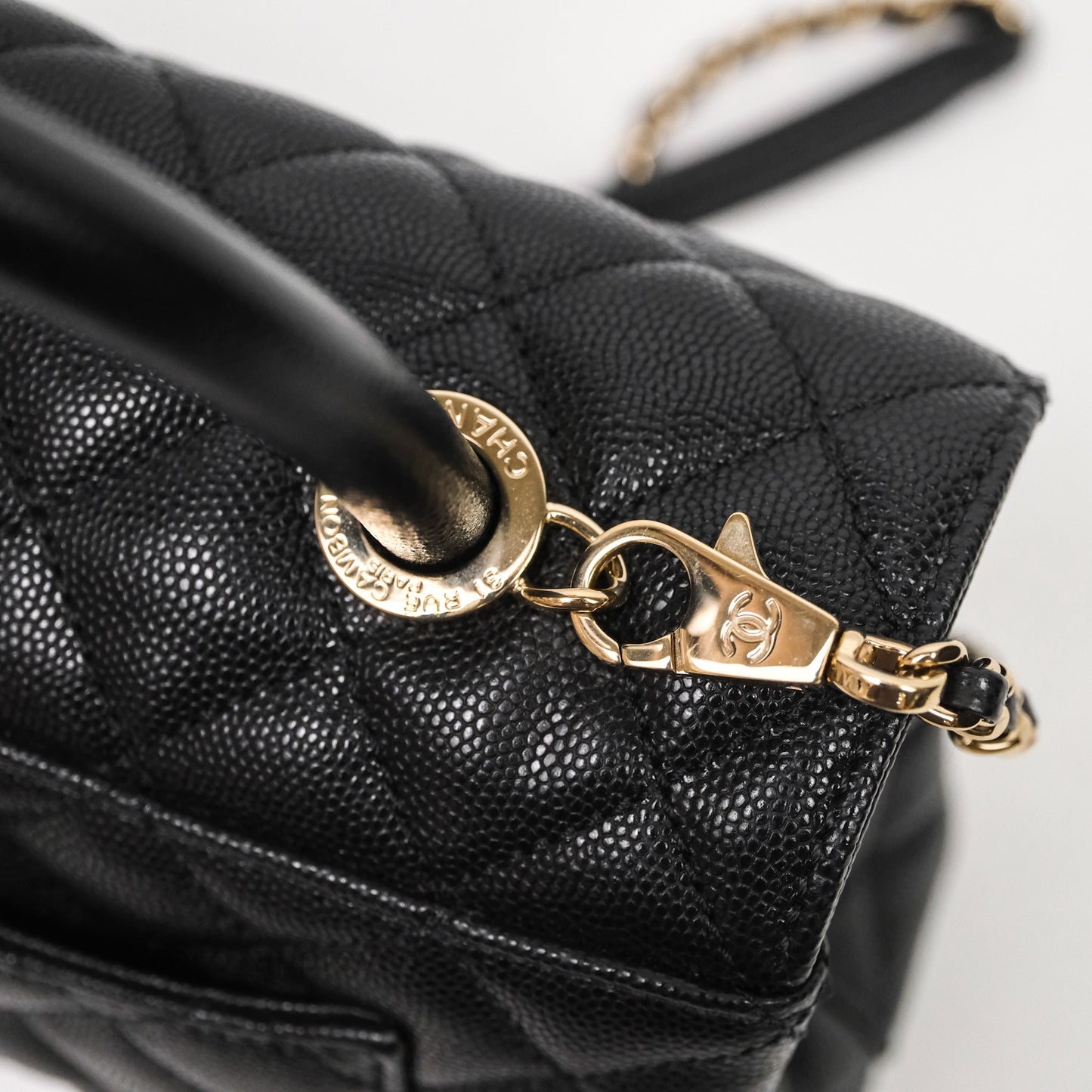 Chanel Small Coco Handle Black Caviar Light Gold Hardware