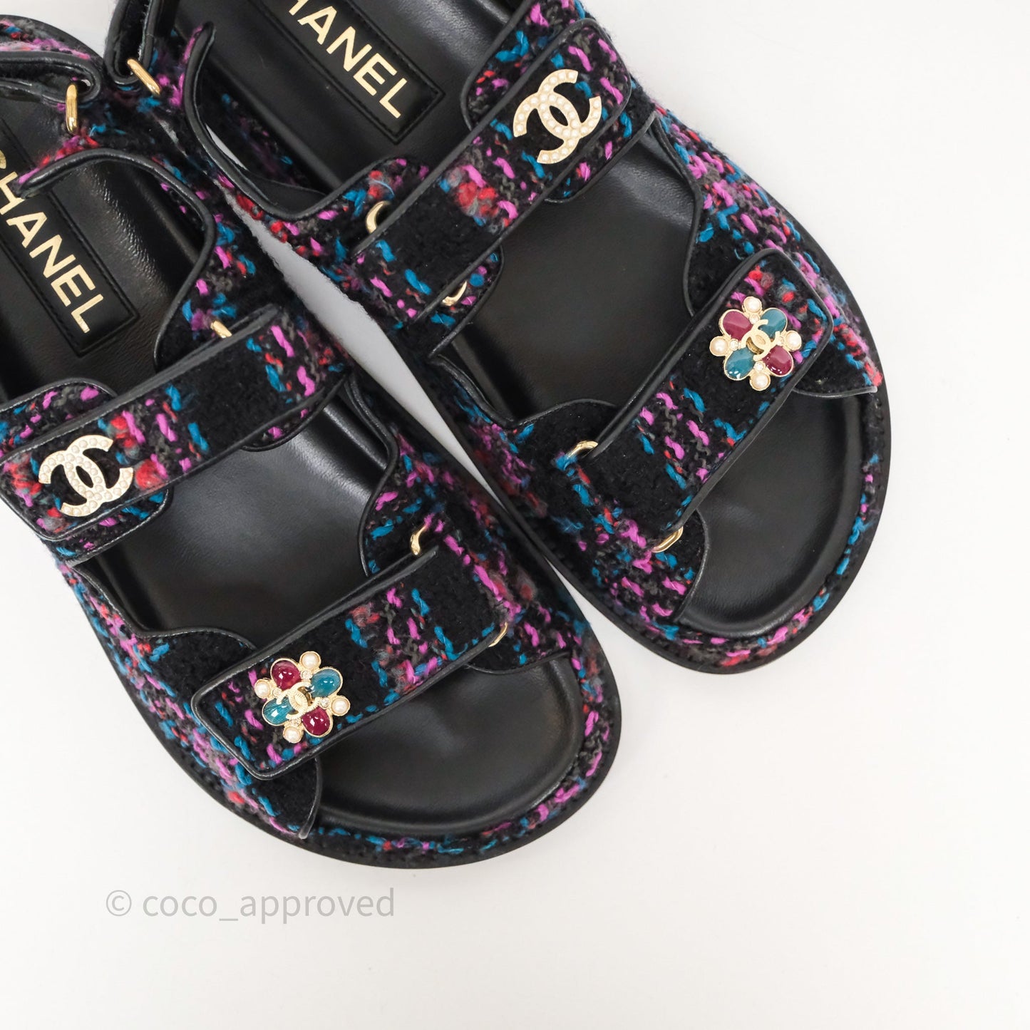 Chanel Dad Sandals Black/ Purple Tweed Size 38