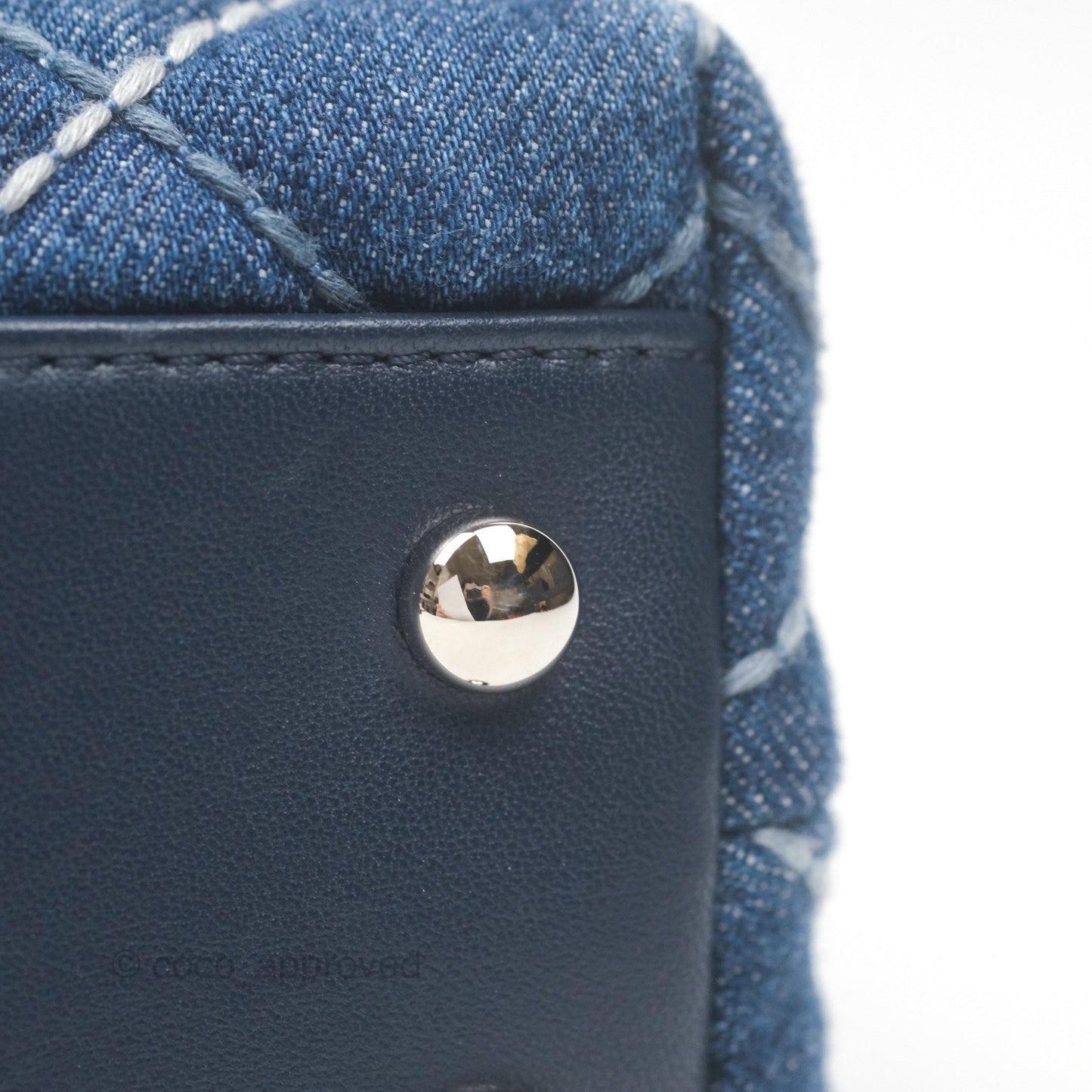 Chanel Small Coco Handle Quilted Contrast Stitch Denim Silver Hardware