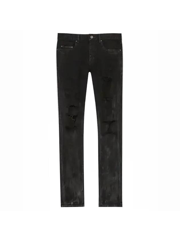 Luxury Saint Laurent Men's Stain Effect Denim Skinny Jeans Black