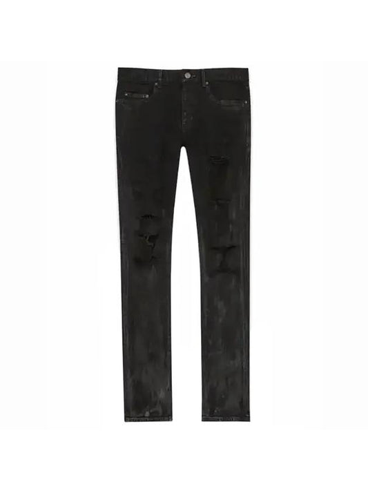 Luxury Saint Laurent Men's Stain Effect Denim Skinny Jeans Black