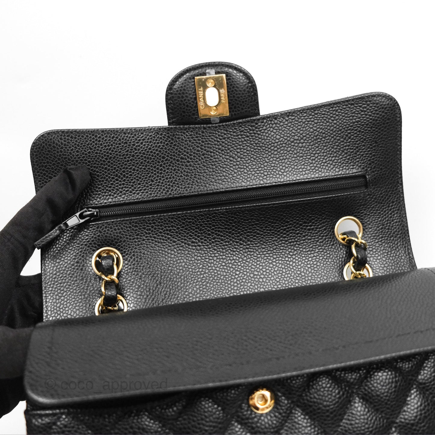 Chanel Small Classic Flap Quilted Black Caviar Gold Hardware