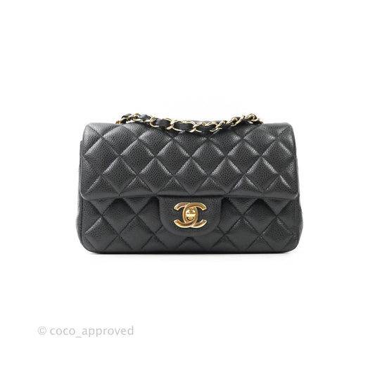 Chanel Classic Quilted Mini Rectangular Flap Pearly Grey Caviar Gold Hardware