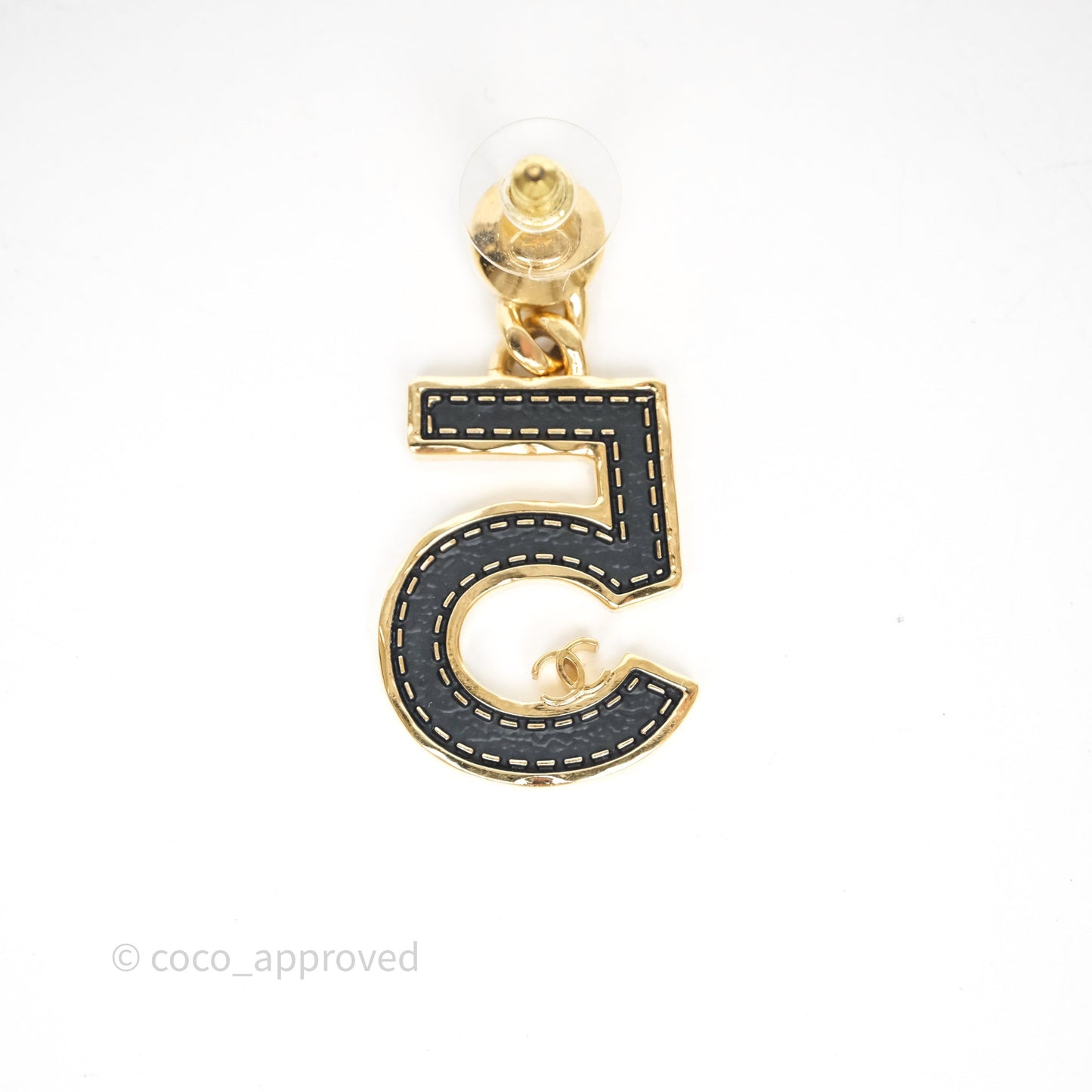 Chanel Crystal No.5 Drop Earrings Gold Tone 23S