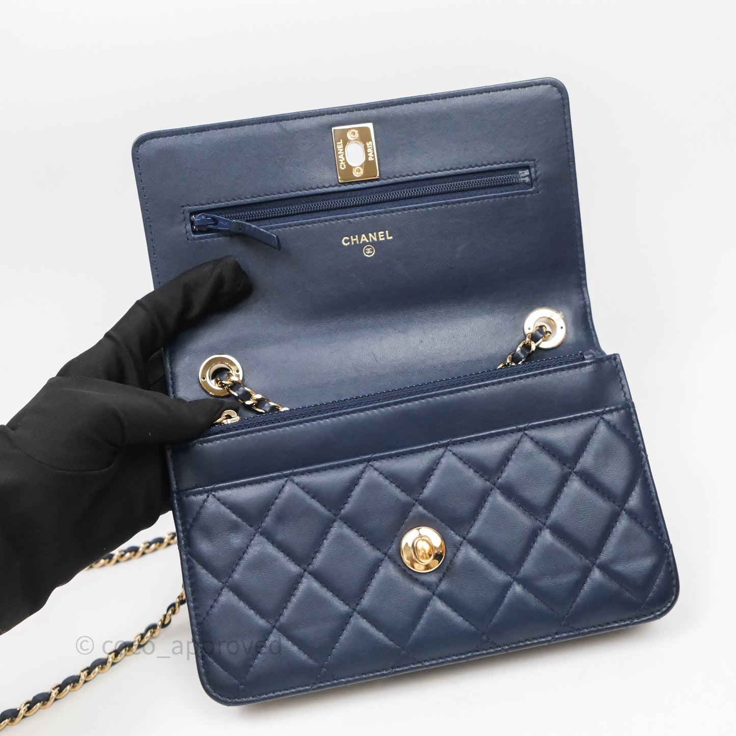 Chanel Trendy CC WOC Wallet On Chain Navy Lambskin Gold Hardware