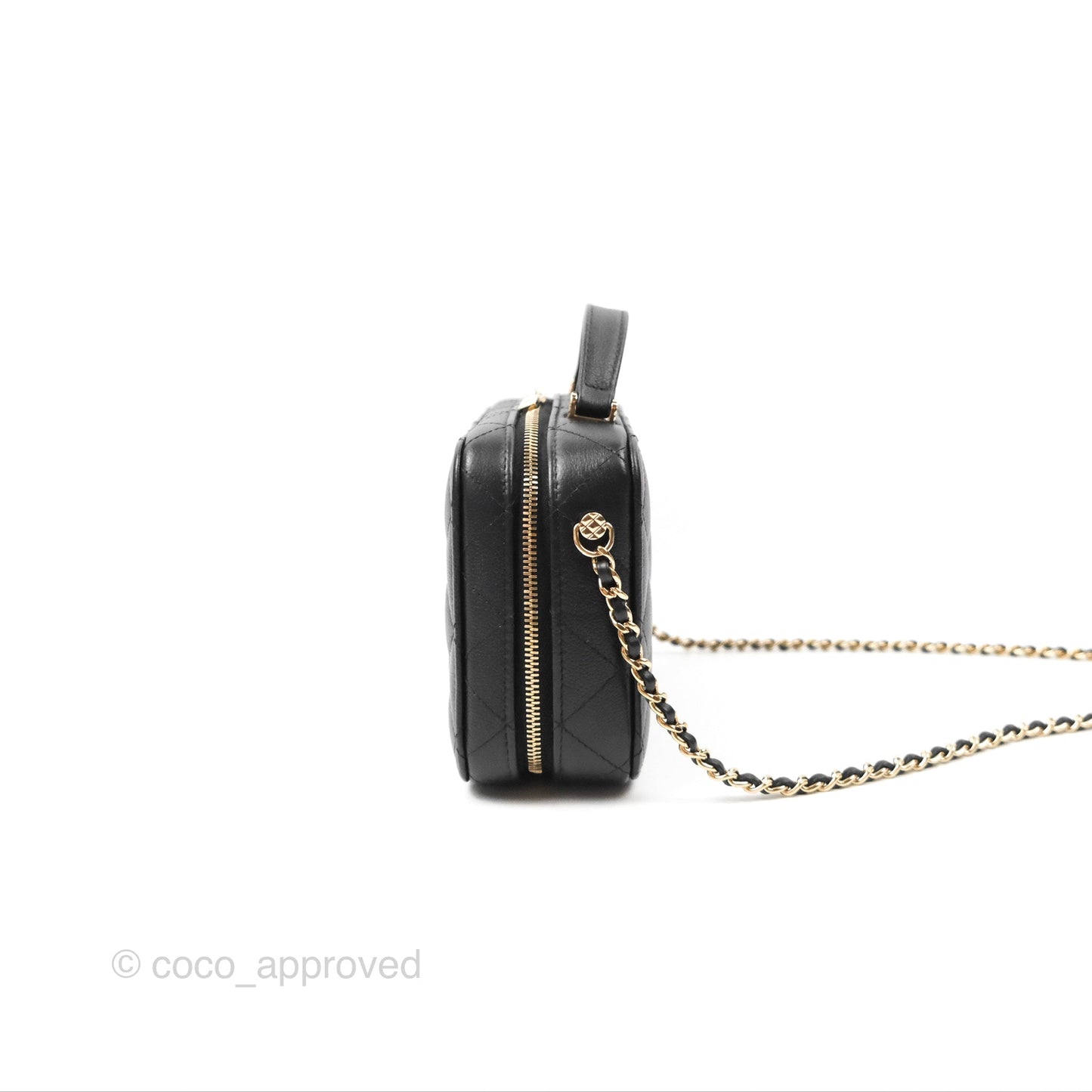 Chanel Quilted Top Handle Vanity Case Black Caviar Gold Hardware 22P