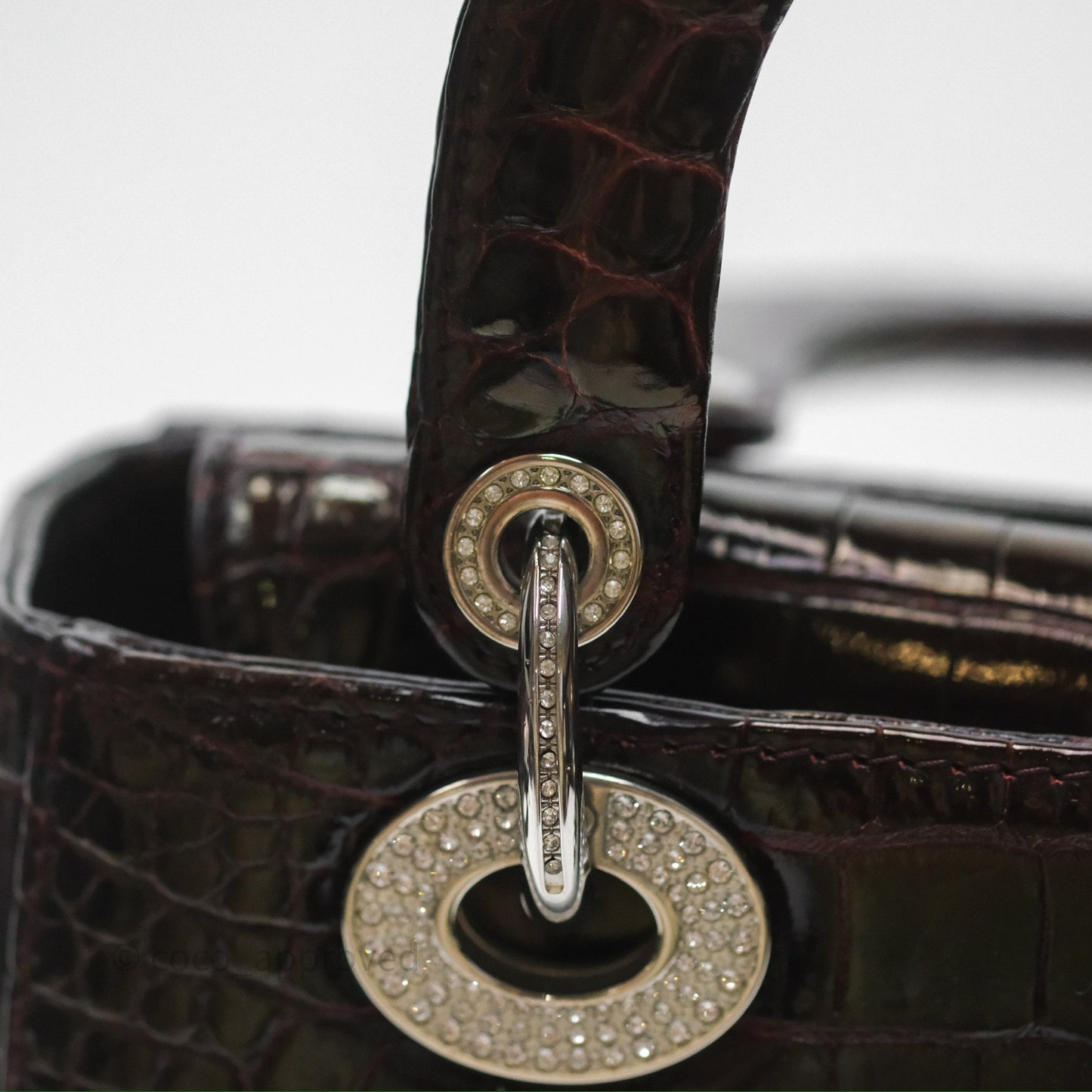 Christian Dior Small Lady Dior Shiny Crocodile Burgundy Diamond Hardware