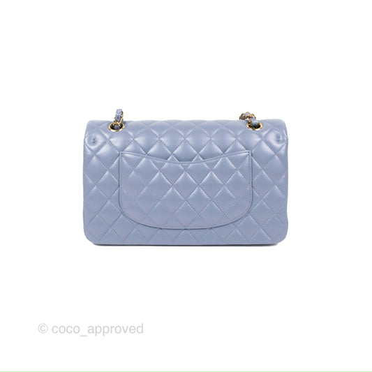 Chanel Classic M/L Medium Flap Quilted Iridescent Purple Lambskin Gold Hardware