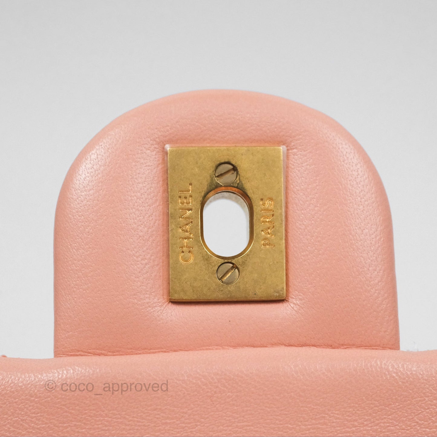 Chanel Pearl Crush Mini Square Quilted Peach Beige Lambskin Aged Gold Hardware