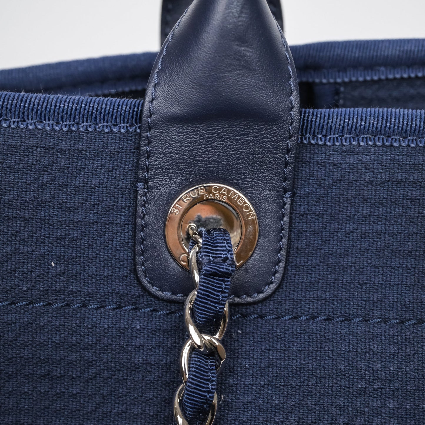 Chanel Large Deauville Navy Canvas Silver Hardware
