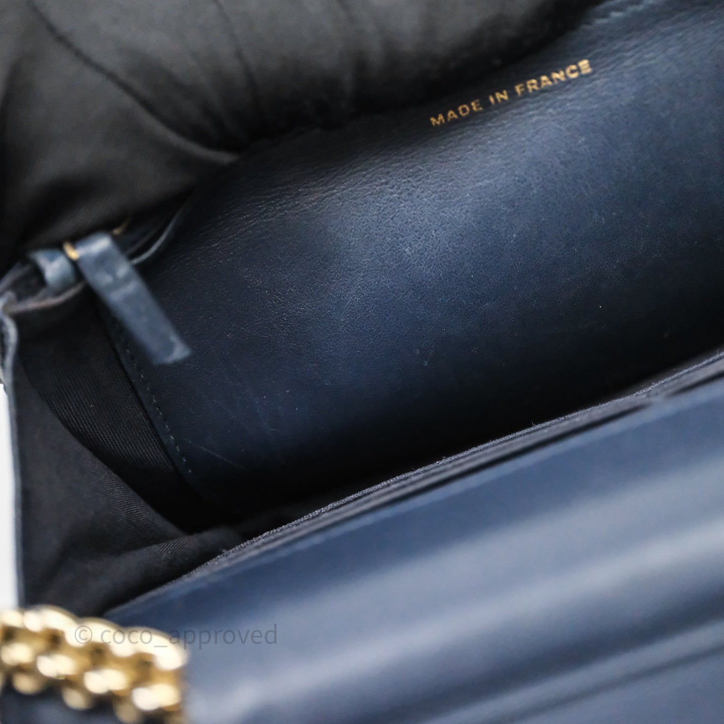 Chanel Boy Wallet on Chain Navy Caviar Light Gold Hardware