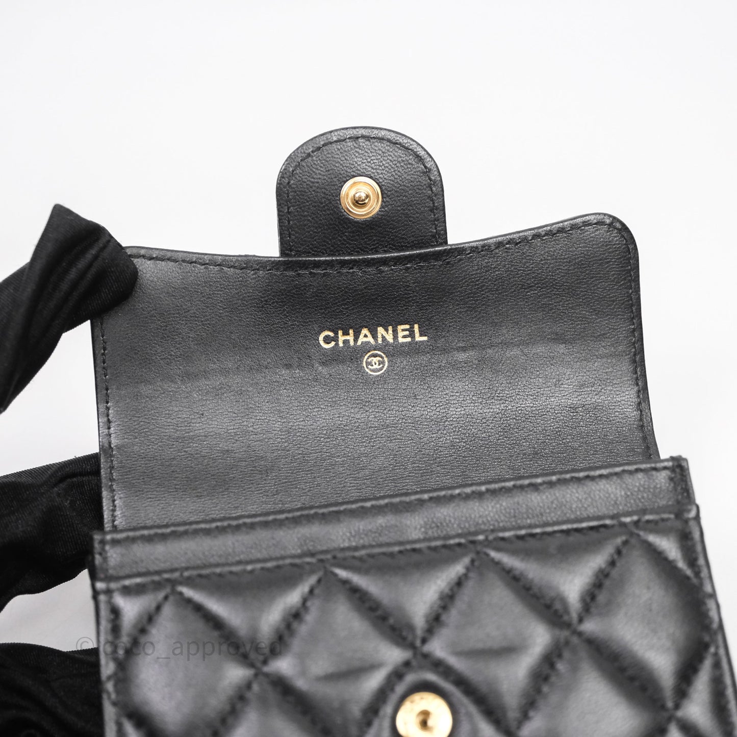 Chanel Quilted Flap Card Holder Black Lambskin Gold Hardware