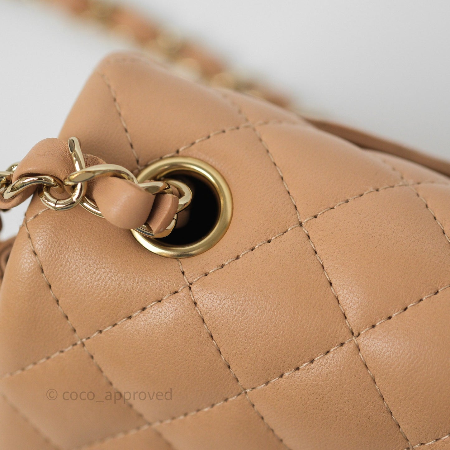 Chanel Mini Rectangular Quilted Beige Lambskin Gold Hardware