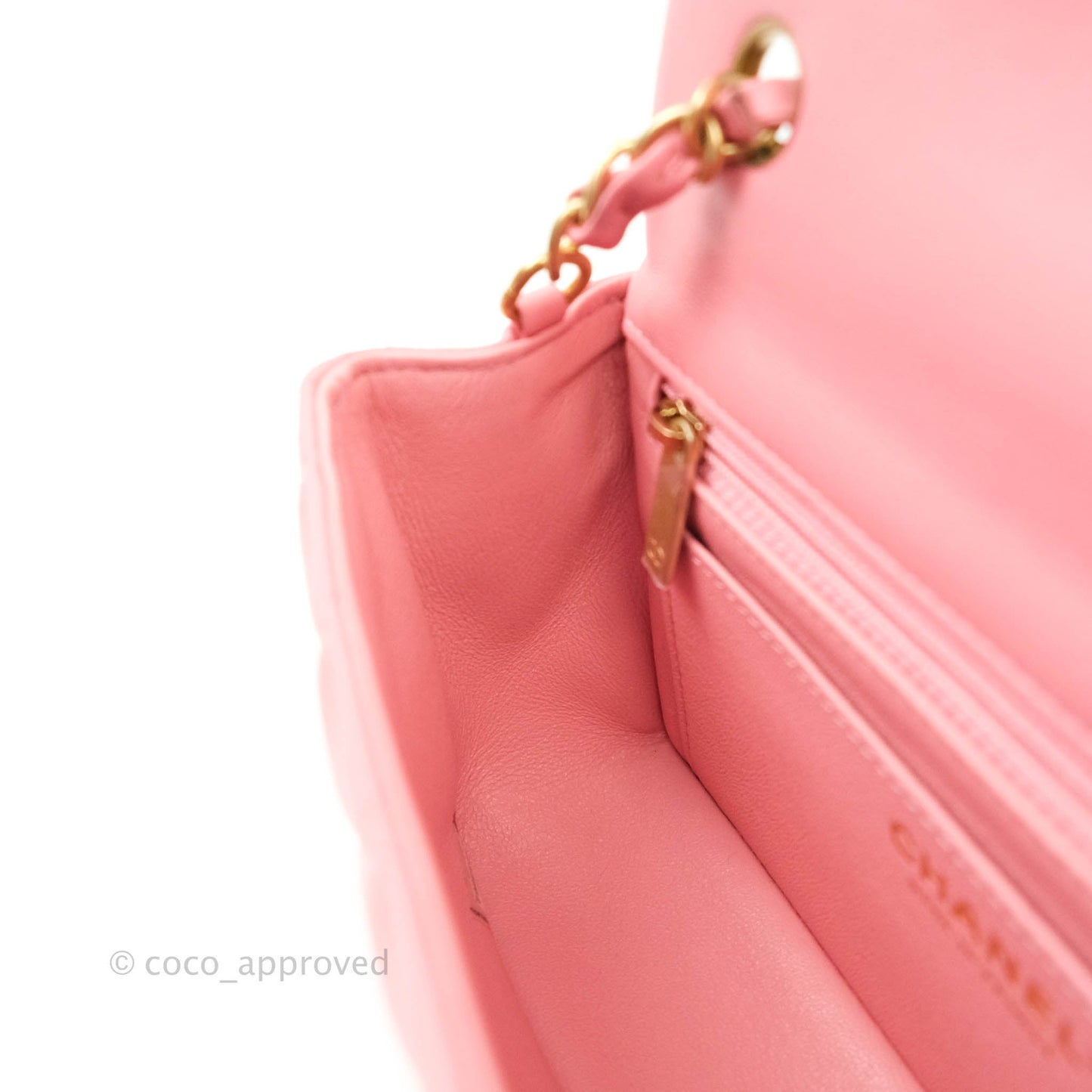 Chanel Quilted Mini Rectangular Pink Lambskin Aged Gold Hardware
