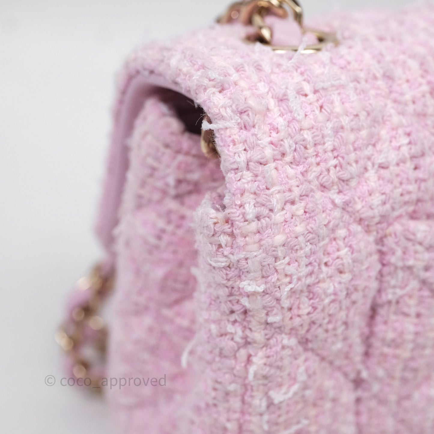 Chanel Classic Mini Rectangular Flap Pink Tweed Gold Hardware