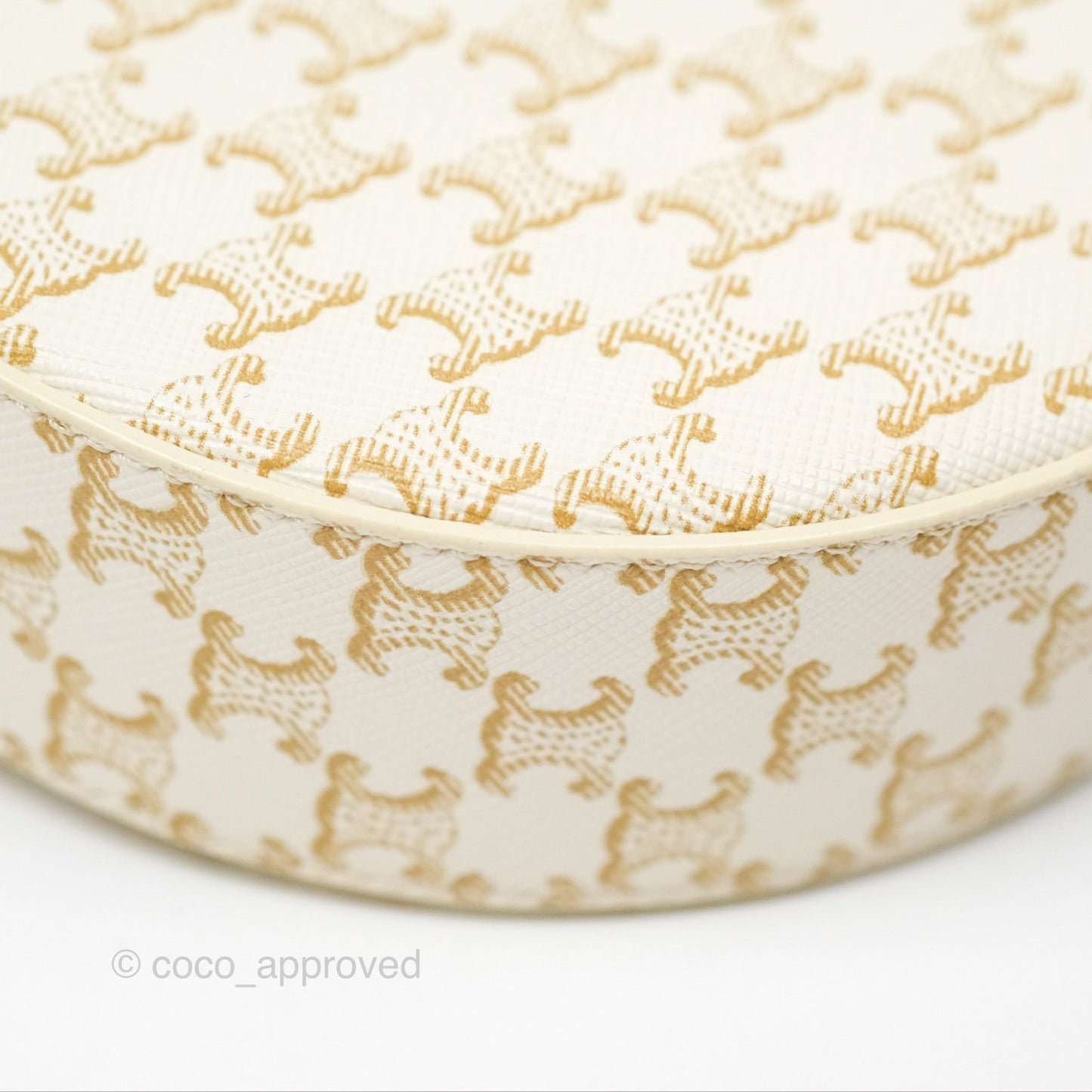 Celine Round Purse on Strap Triomphe Canvas White Calfskin