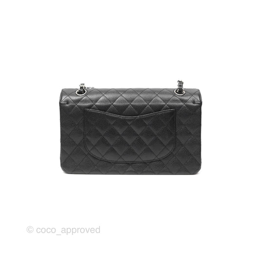 Chanel Classic M/L Medium Flap Quilted Black Caviar Silver Hardware