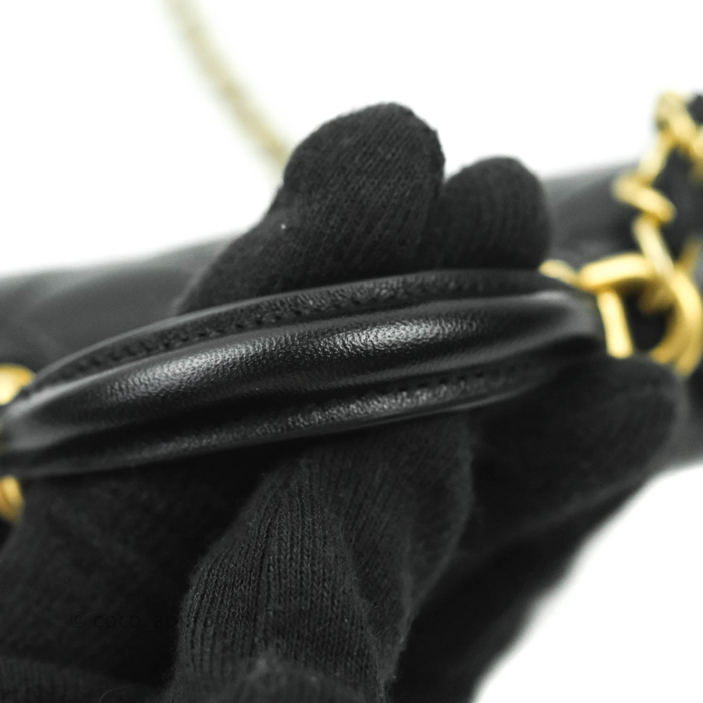 Chanel Mini Handle Flap Coin Purse With Chain Black Lambskin Gold Hardware