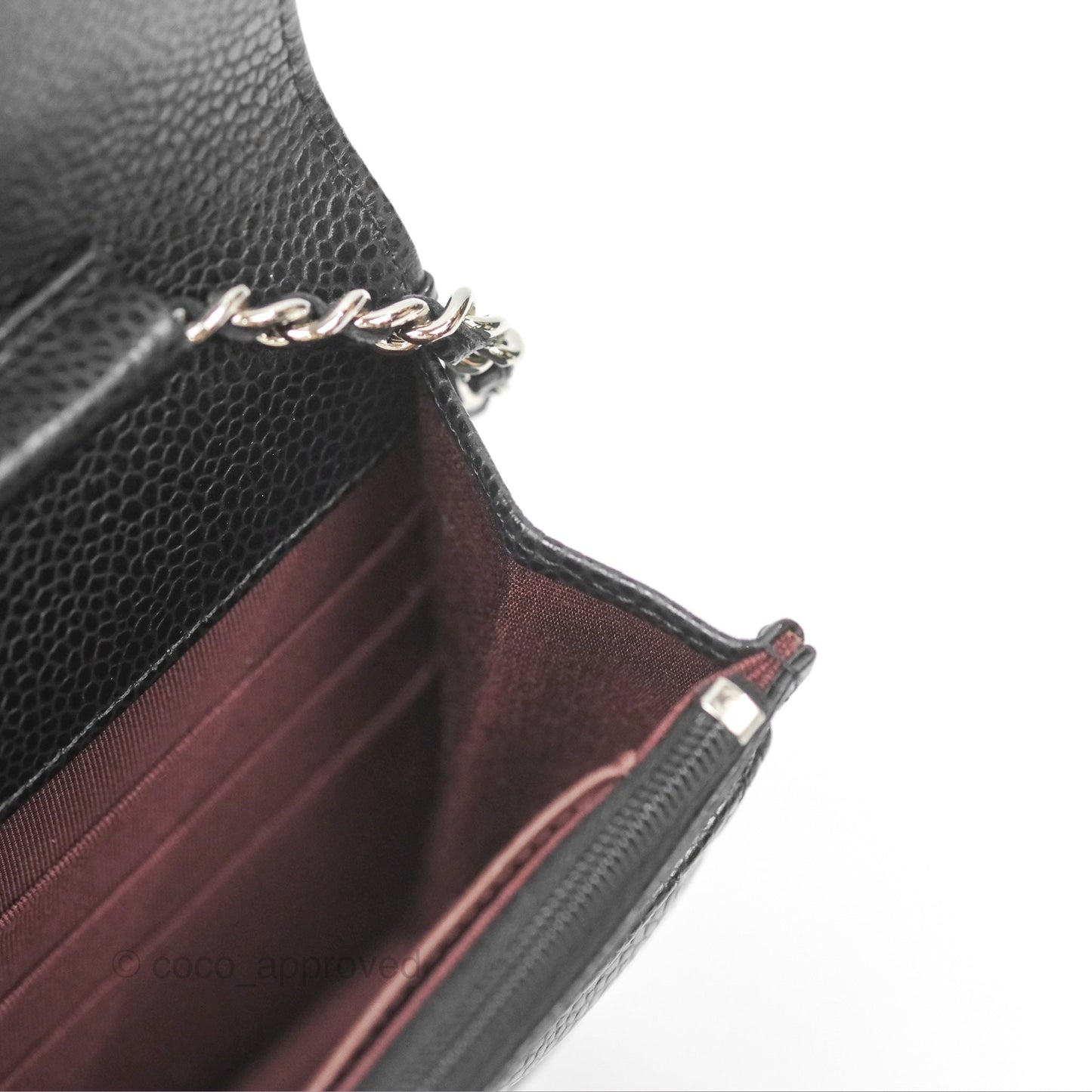 Chanel Quilted Classic Wallet On Chain WOC Black Caviar Silver Hardware