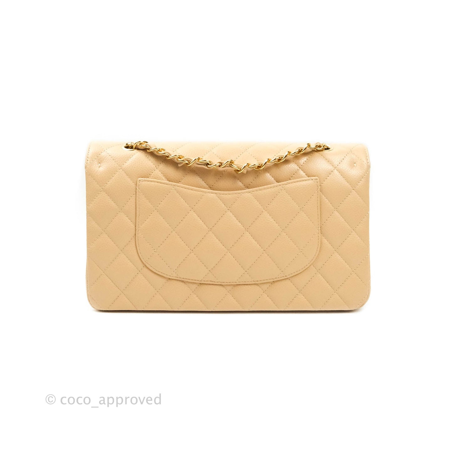 Chanel M/L Medium Quilted Caviar Double Flap Beige Gold Hardware