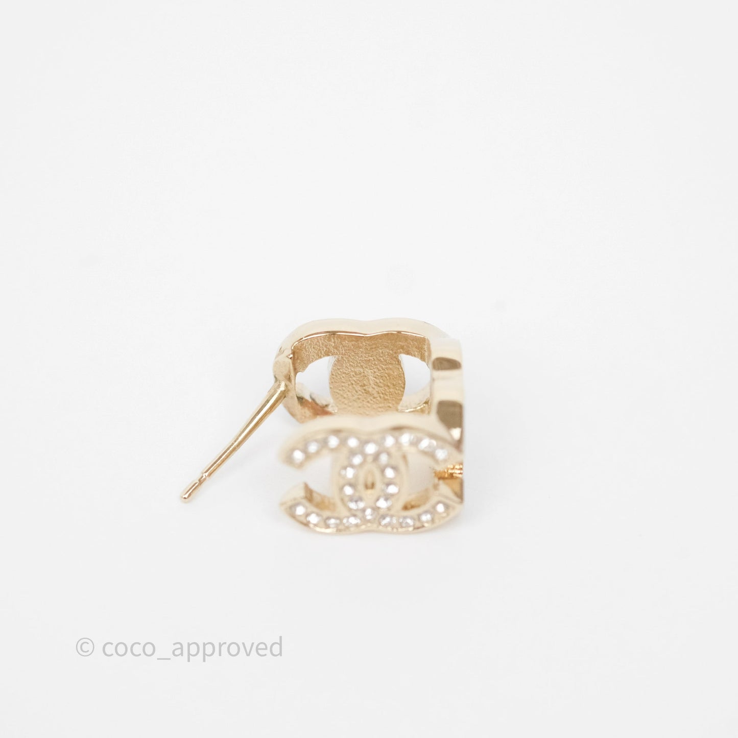 Chanel CC Crystals Square Earrings Gold Tone 23B