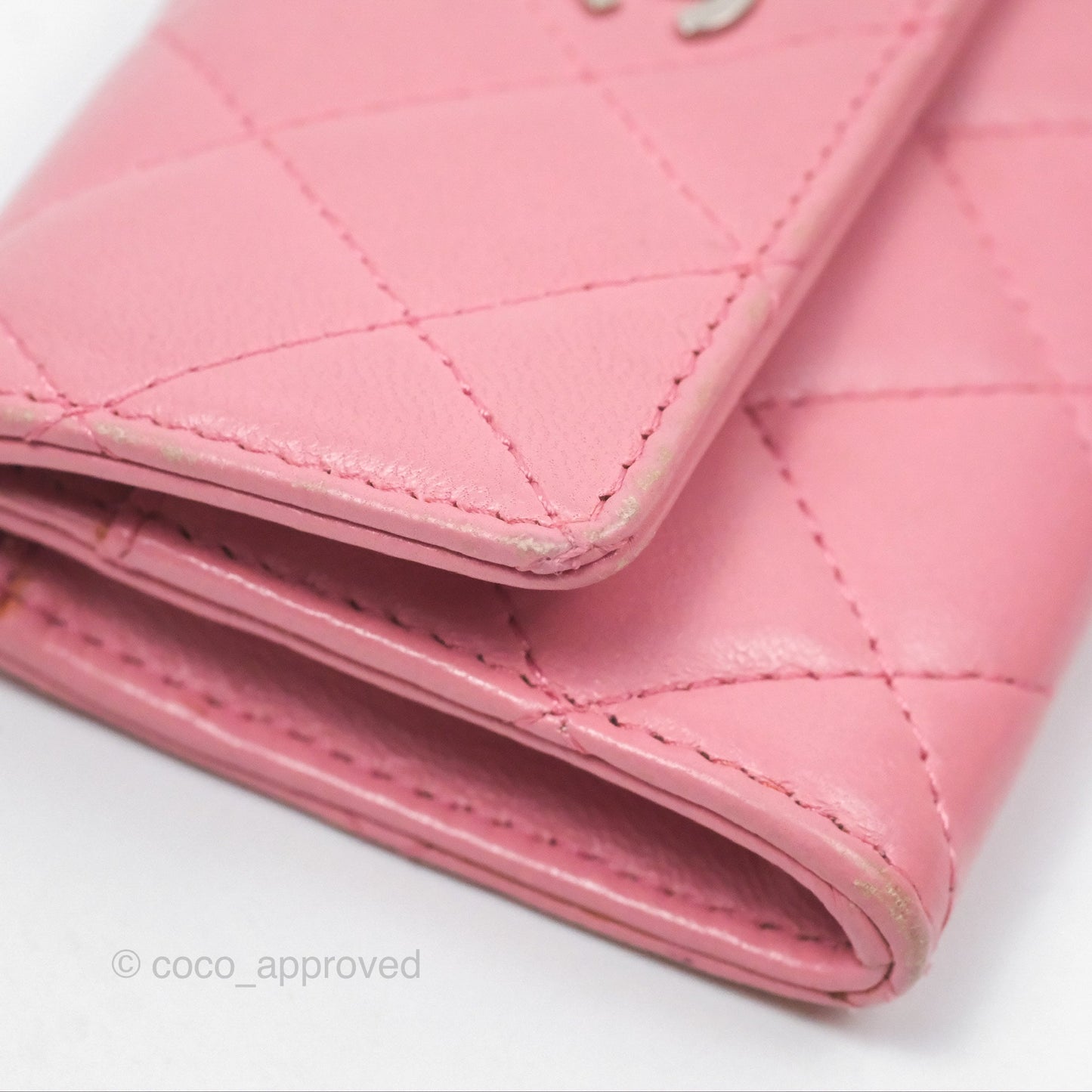 Chanel Quilted Flap Card Holder Pink Lambskin Silver Hardware