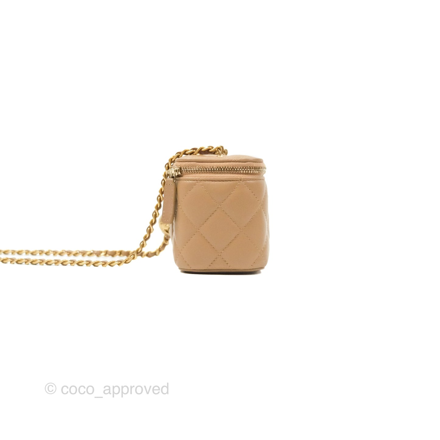 Chanel Mini Vanity With Chain Adjustable Pearl Crush Dark Beige Lambskin Aged Gold Hardware