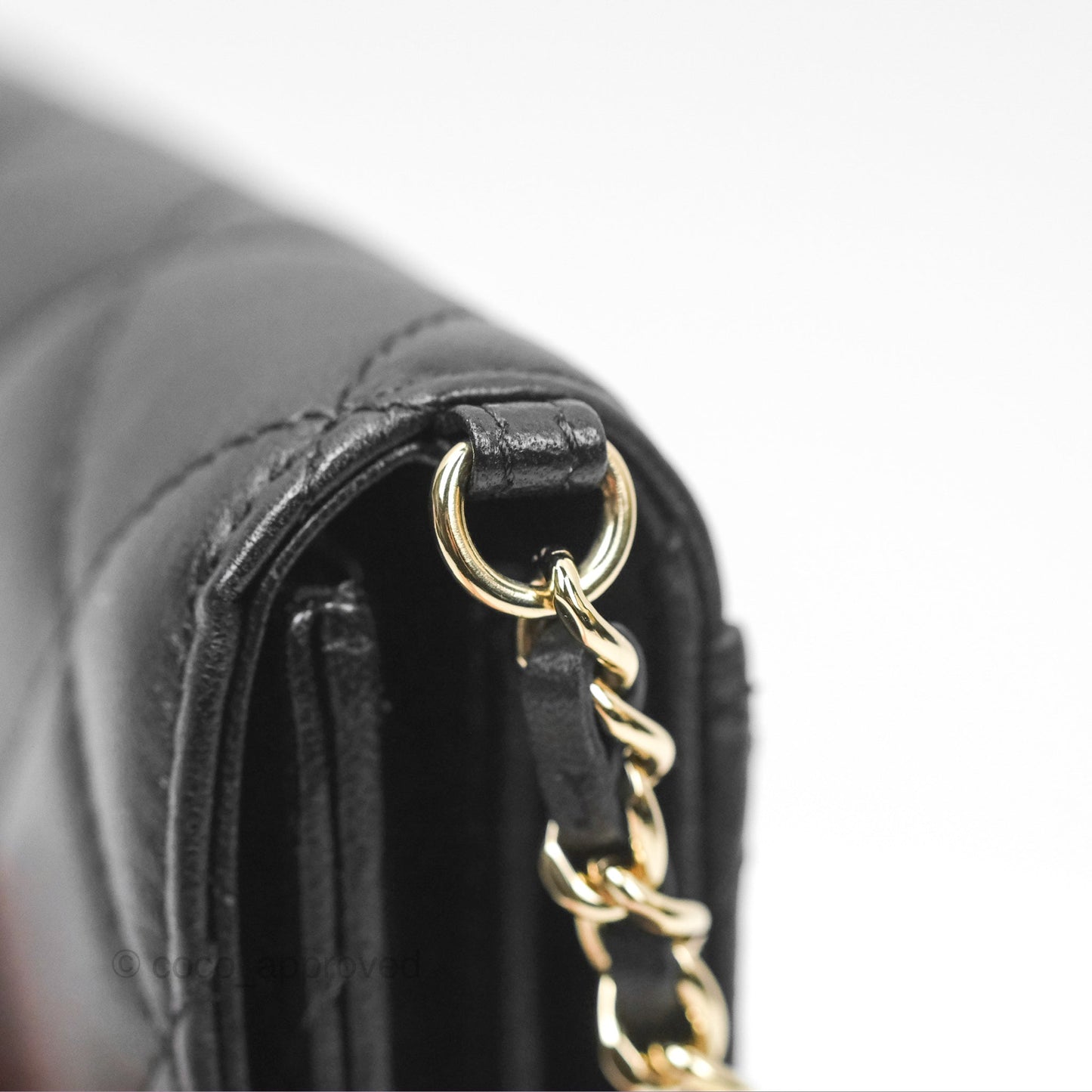Chanel Mini Clutch With Pearl Chain Black Lambskin Gold Hardware