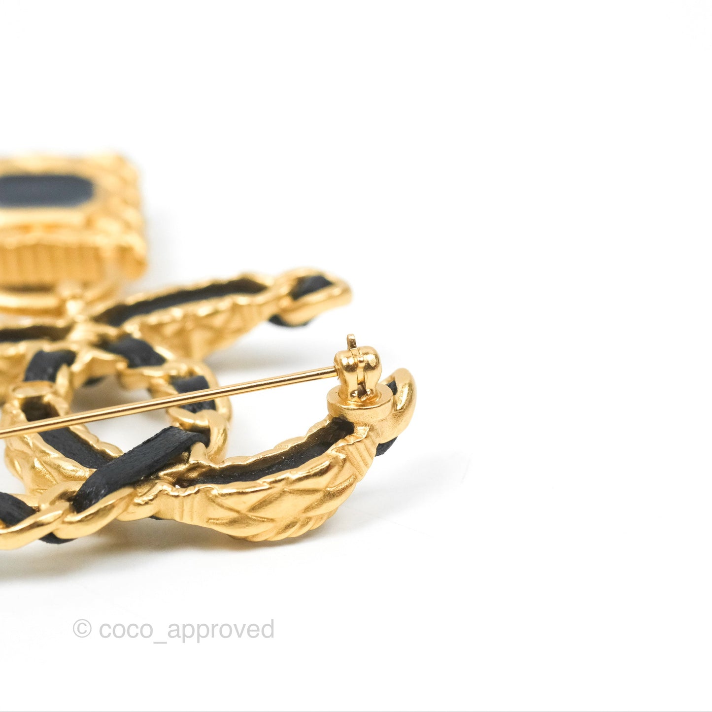 Chanel Crystal CC Braided Black Leather Multicolor Brooch Gold Tone 20C